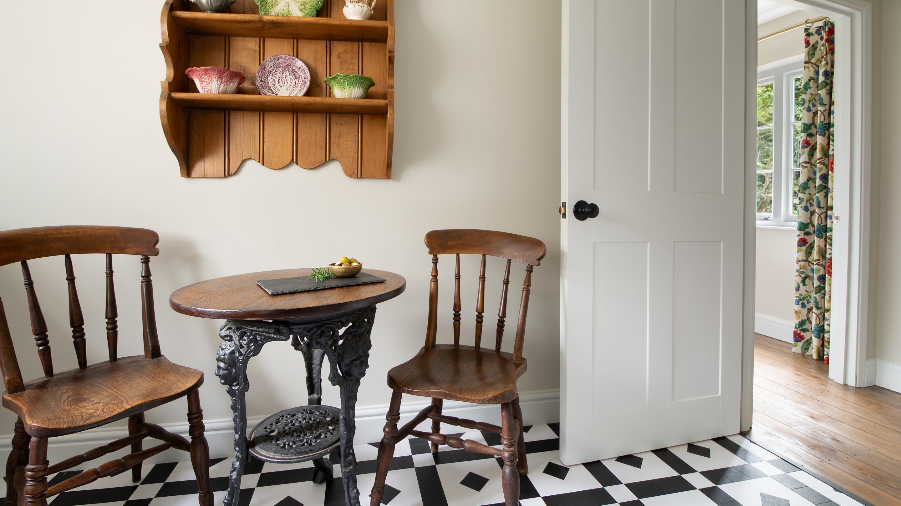 The breakfast table for two in the kitchen at Cawdor, Pembrokeshire