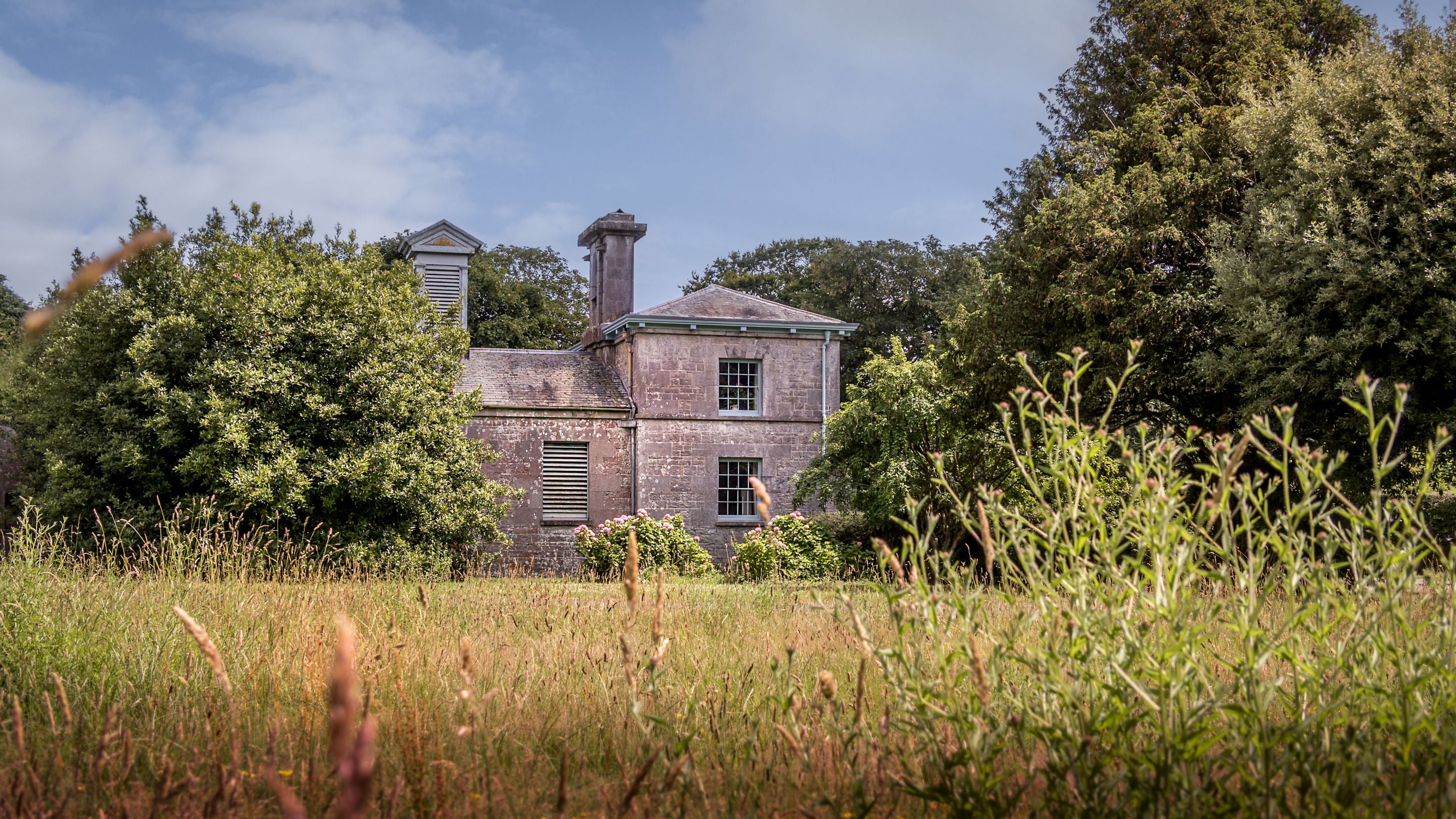 View across parkland at Stackpole toward Cawdor, Pembrokeshire