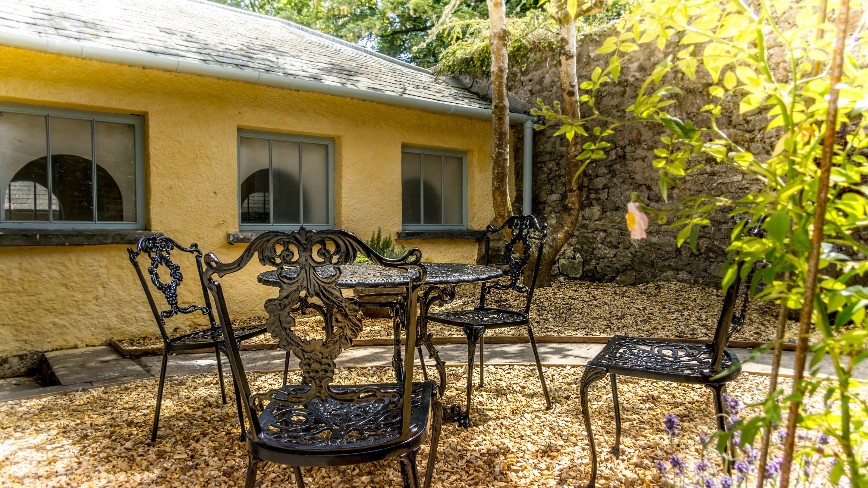 The seating in Cawdor's courtyard garden, Pembrokeshire
