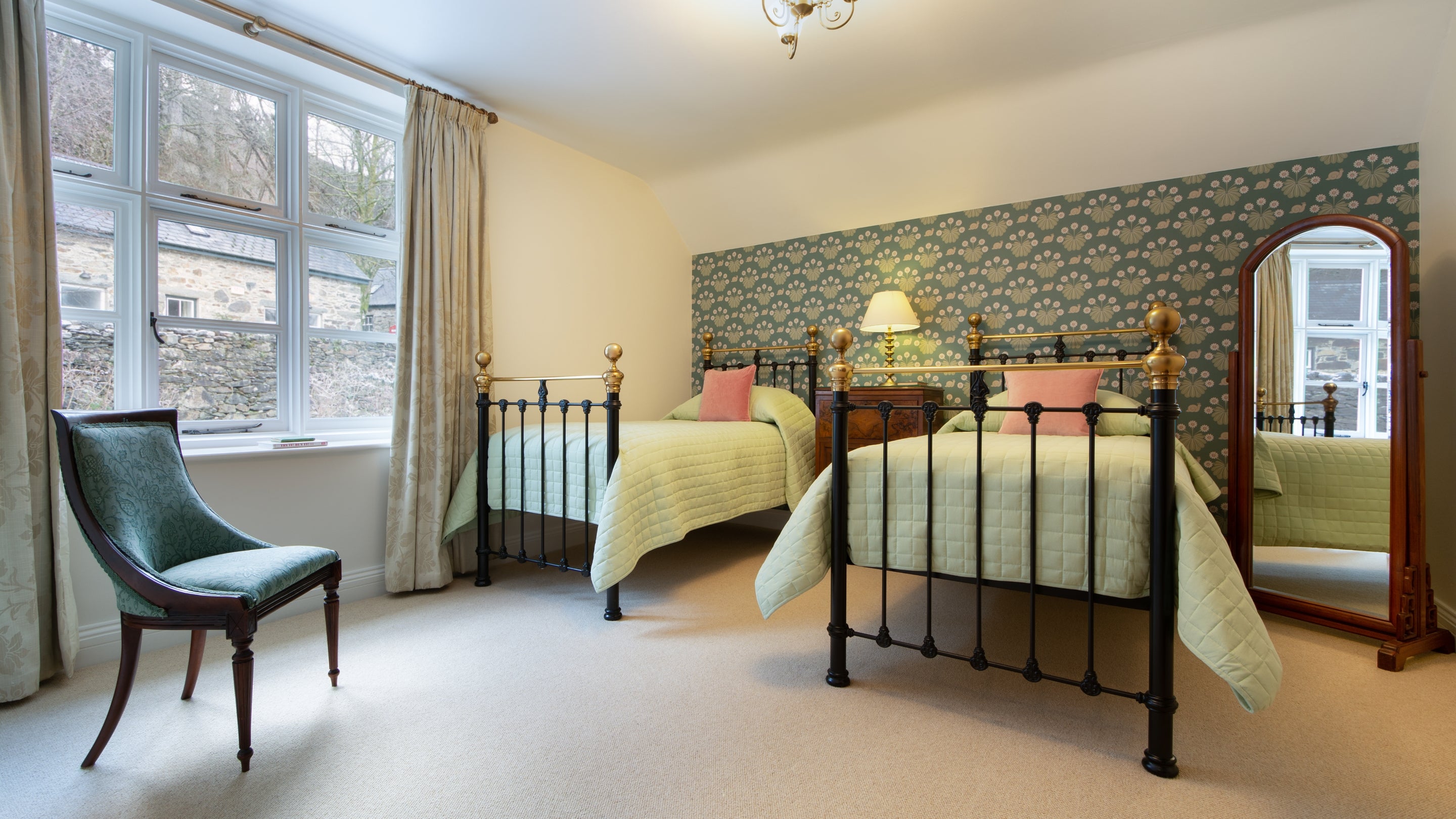 A twin bedroom at Craflwyn Hall, Gwynedd