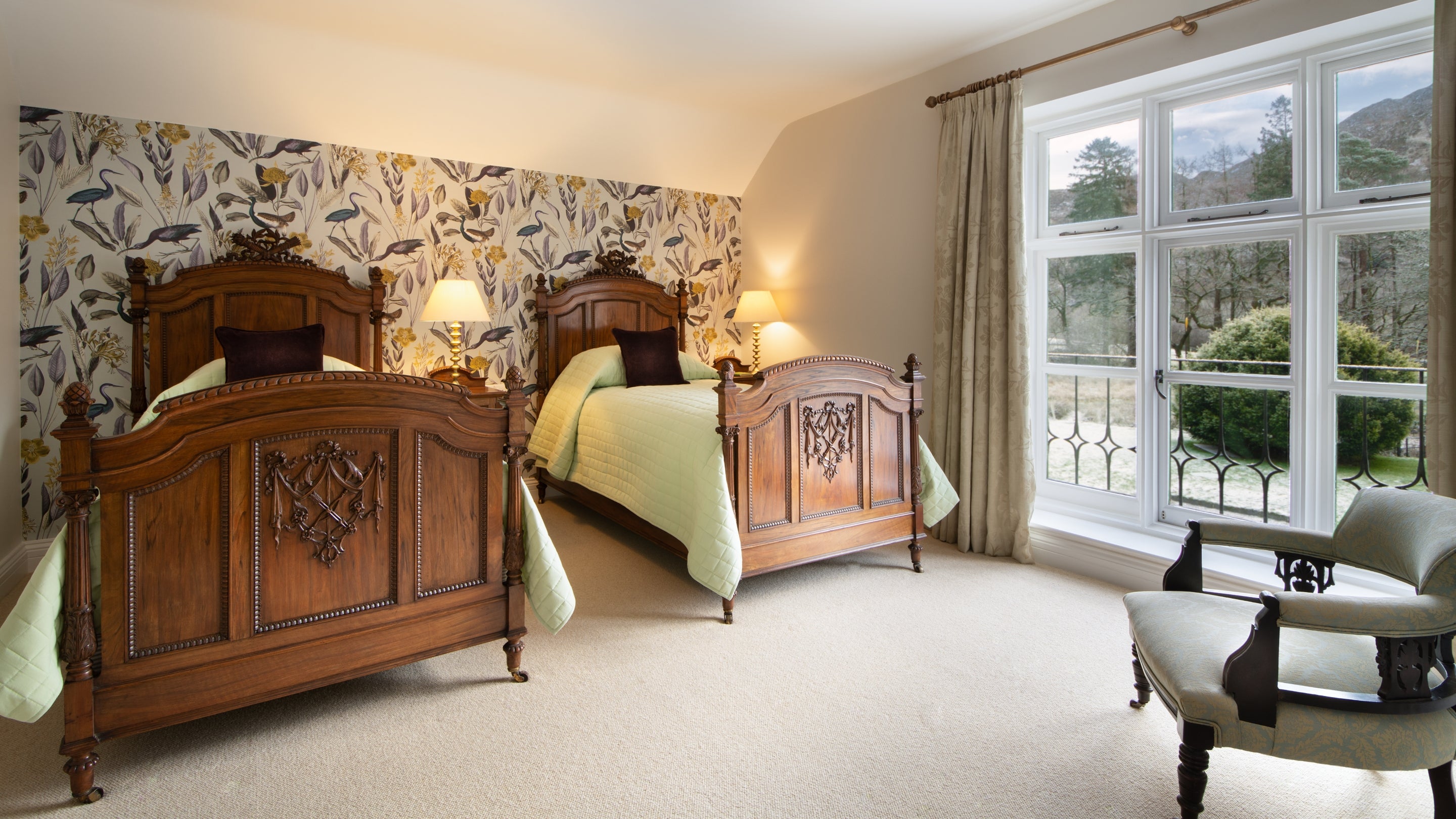 A twin bedroom at Craflwyn Hall, Gwynedd