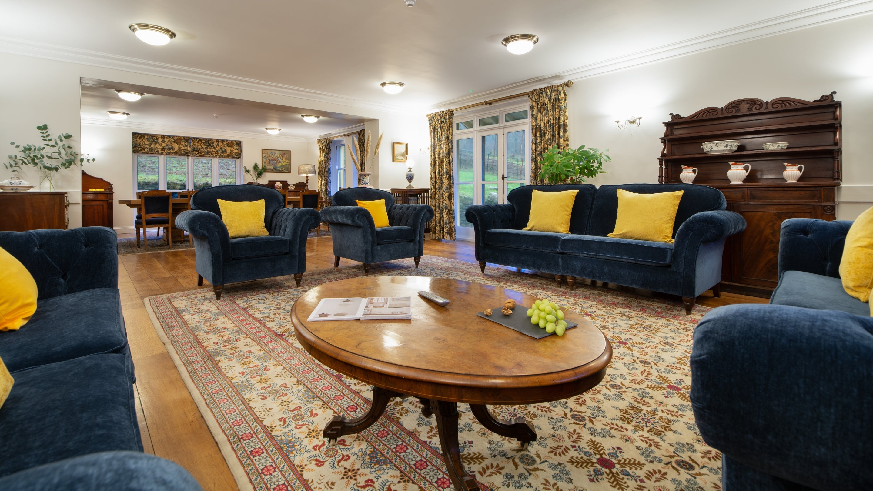 The living and dining room at Craflwyn Hall, Gwynedd
