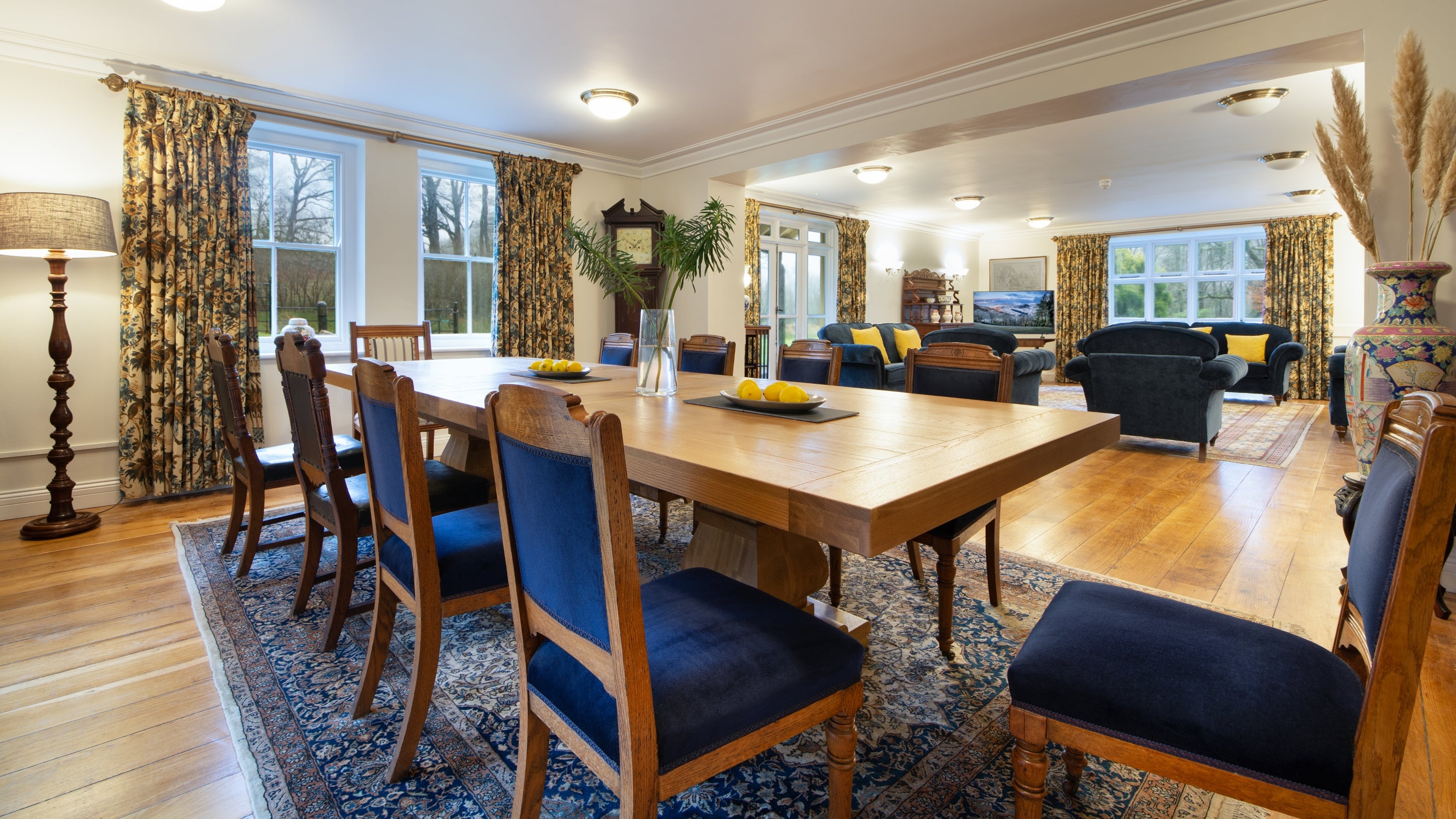 The sitting and dining room at Craflwyn Hall. The table is set for 10, but it can be configured for up to 16 people, Gwynedd