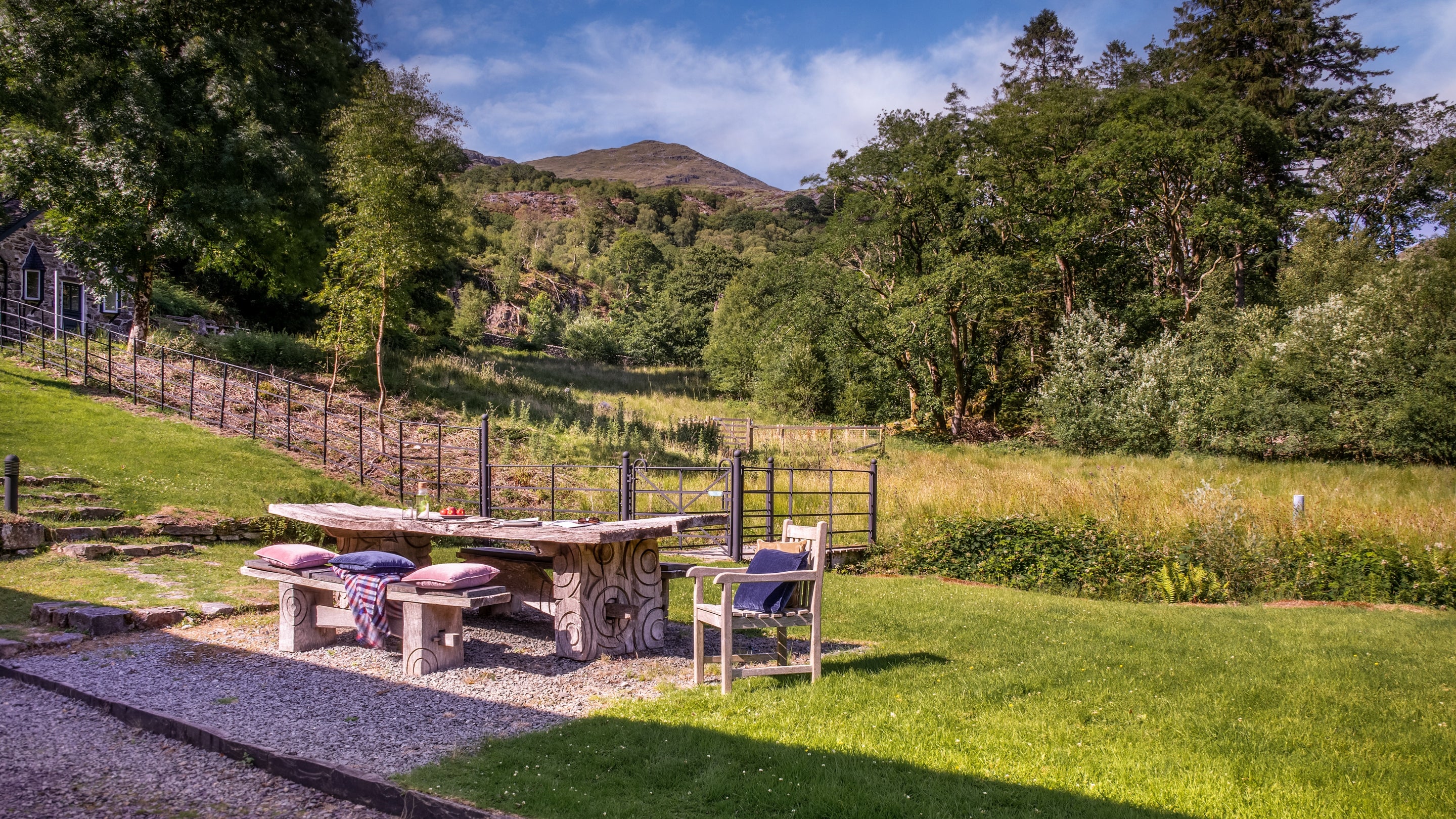 The outdoor seating at Craflwyn Hall, Gwynedd