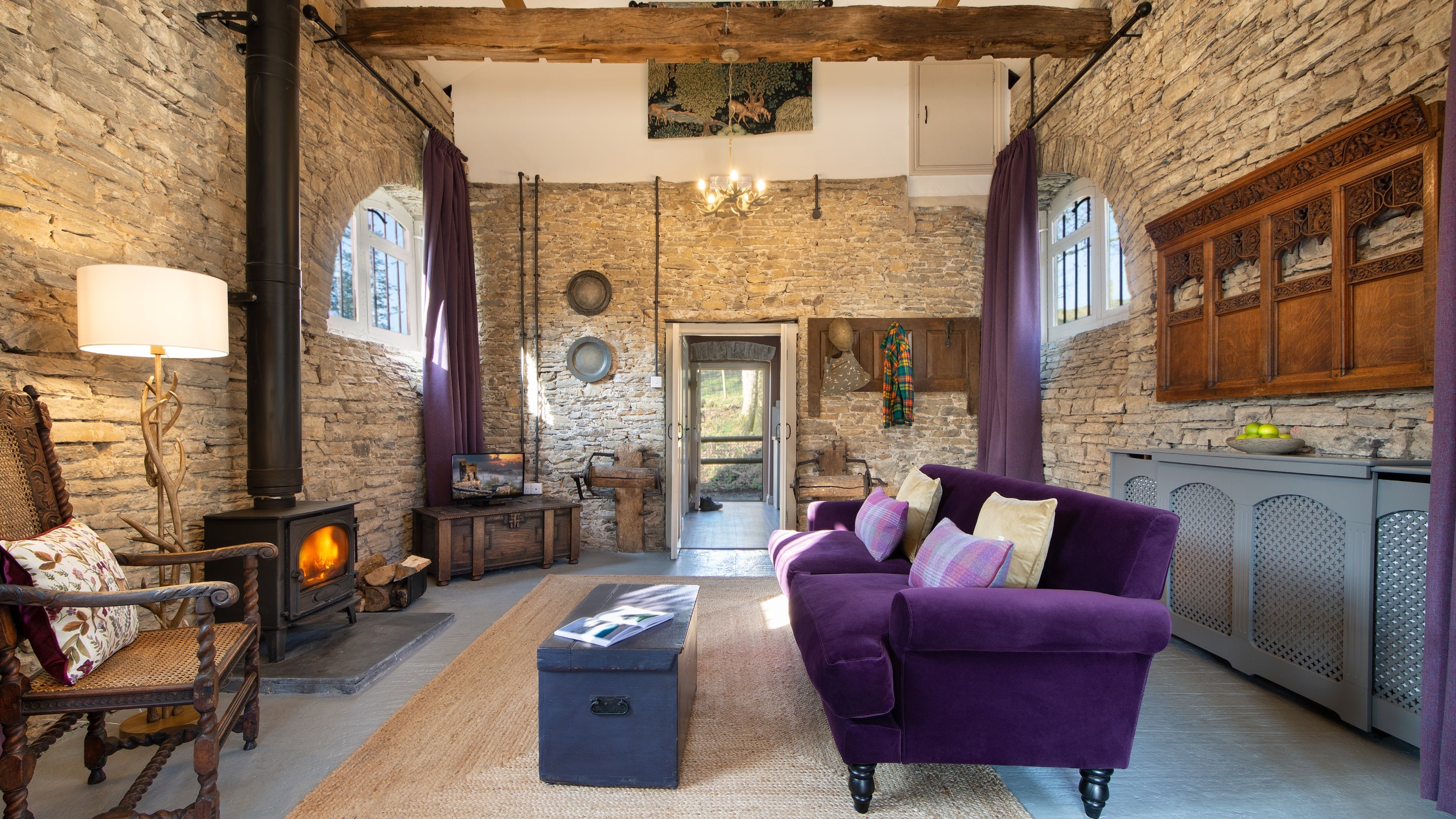The sitting area within the open-plan living room at Dinefwr Deer Lodge, Carmarthenshire