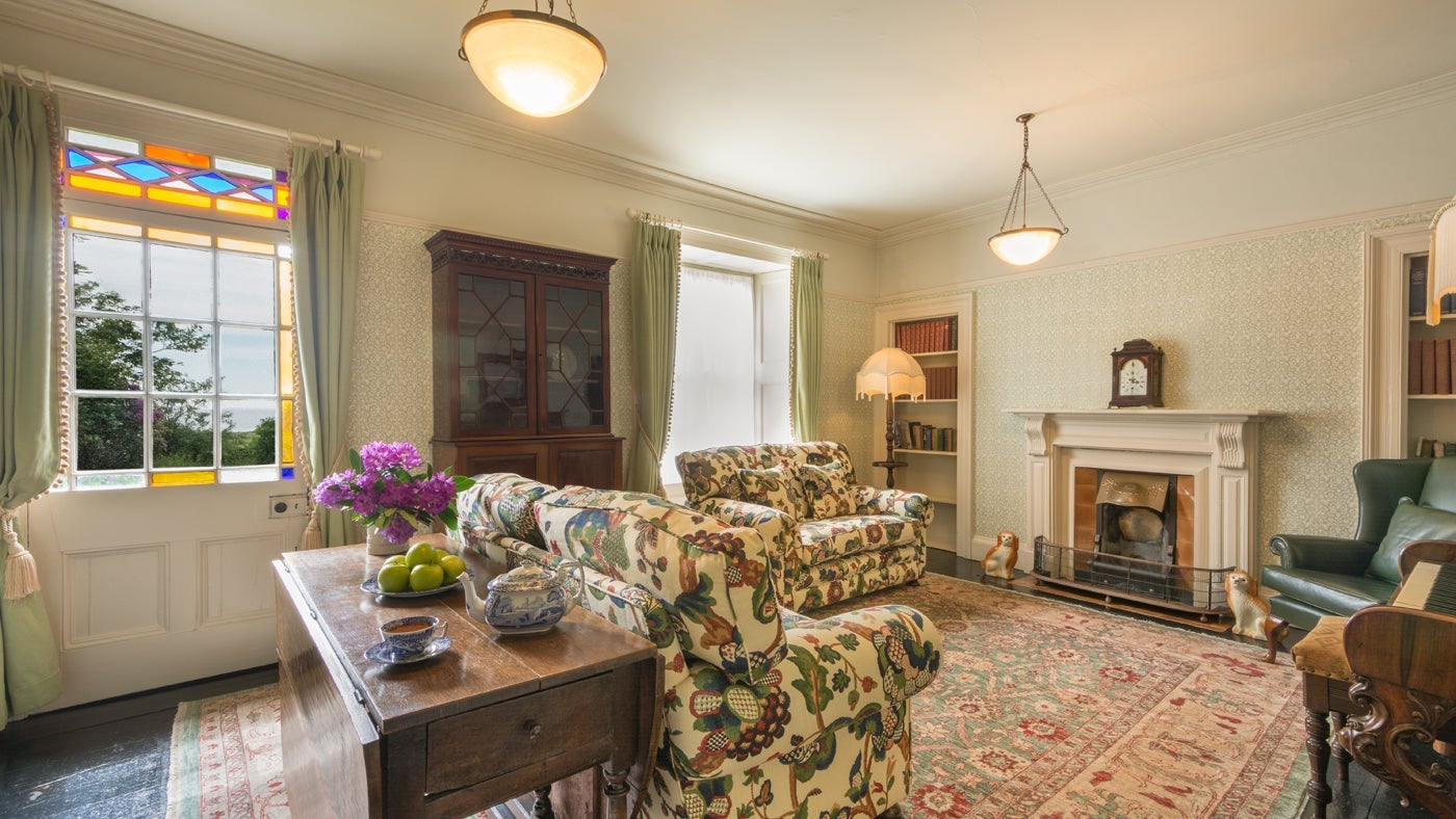 The Victorian sitting room on the ground floor at Egryn, nr Barmouth, Gwynedd