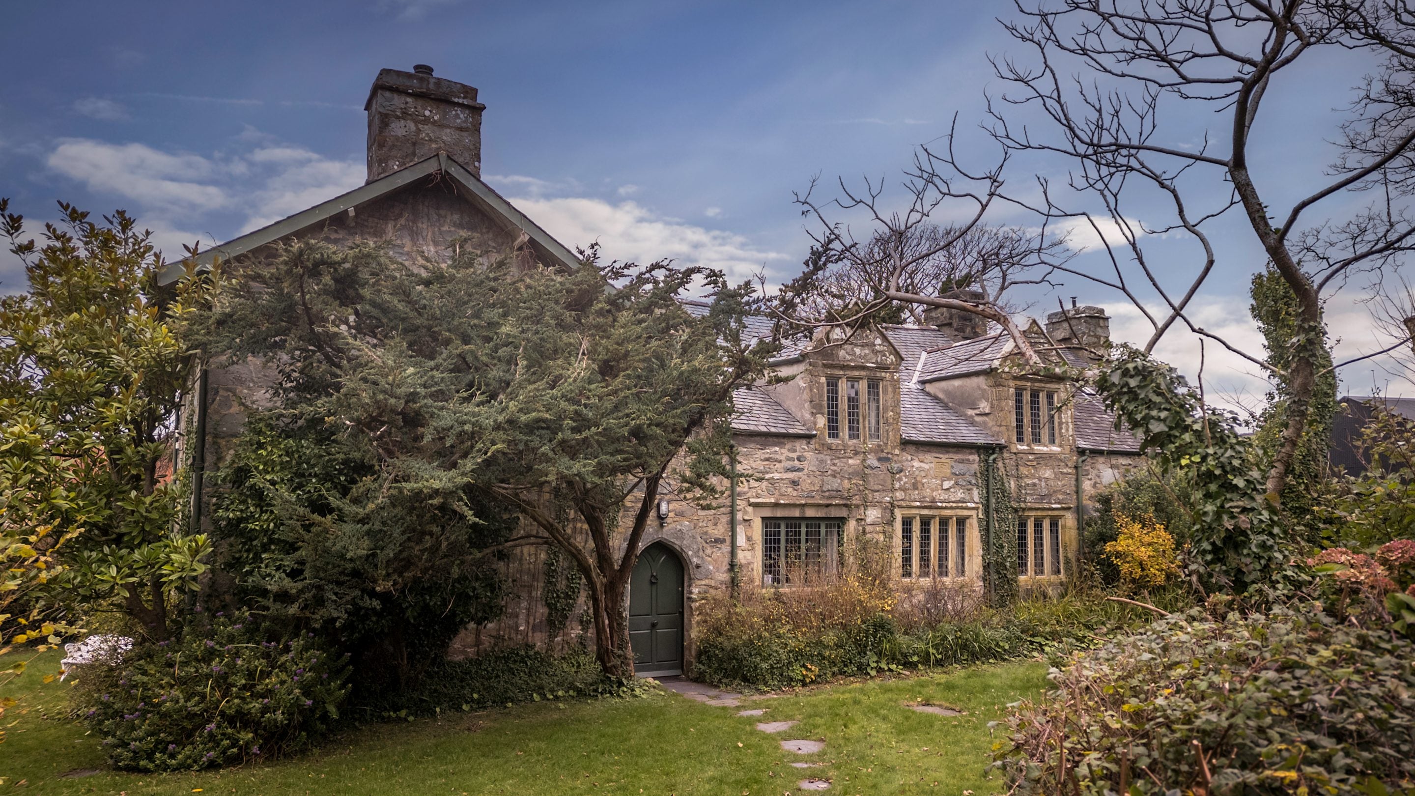 The front of Egryn, a Grade II listed medieval house, Wales