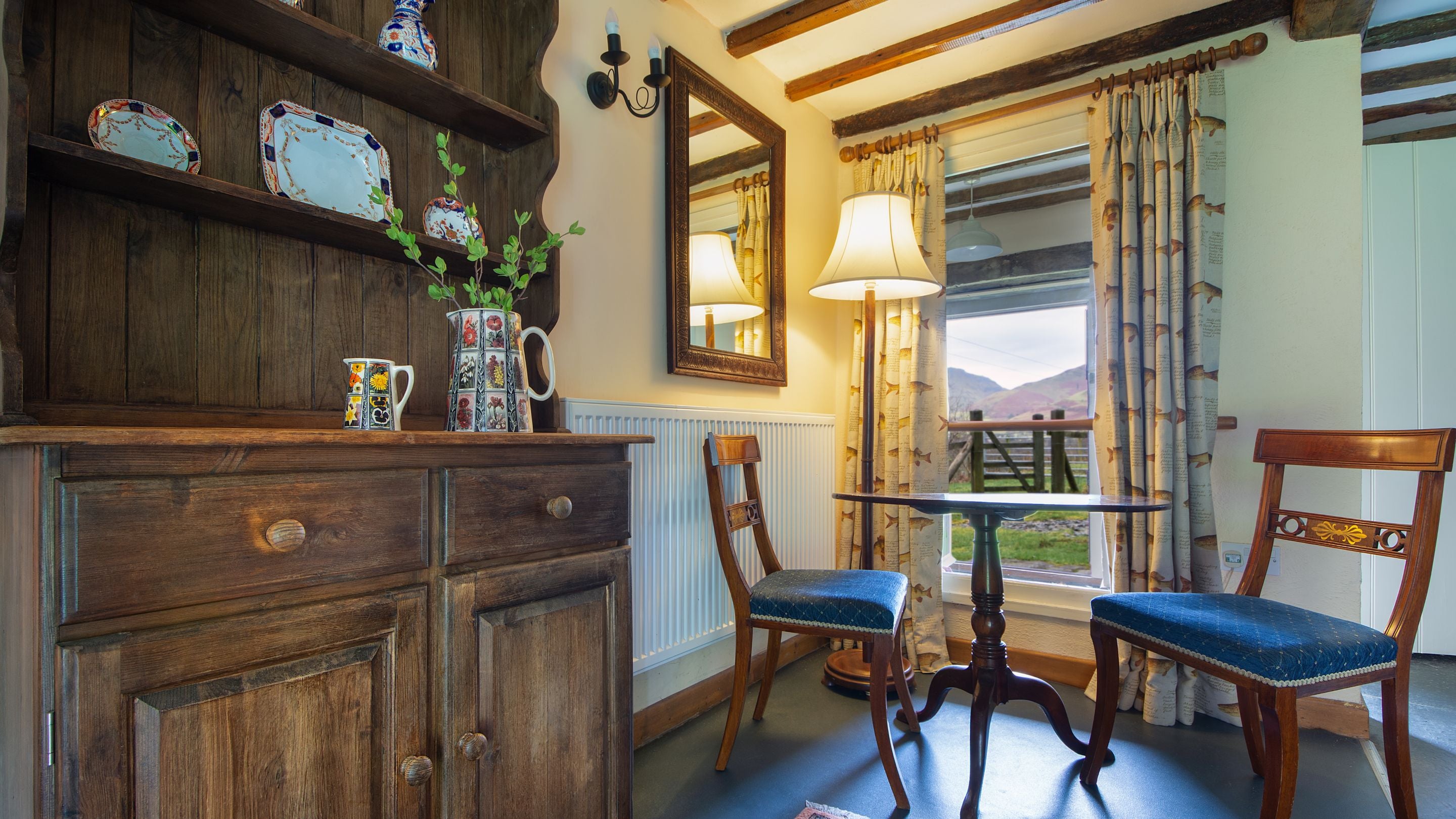 The table for two in the sitting room of Fron Dirion, Powys