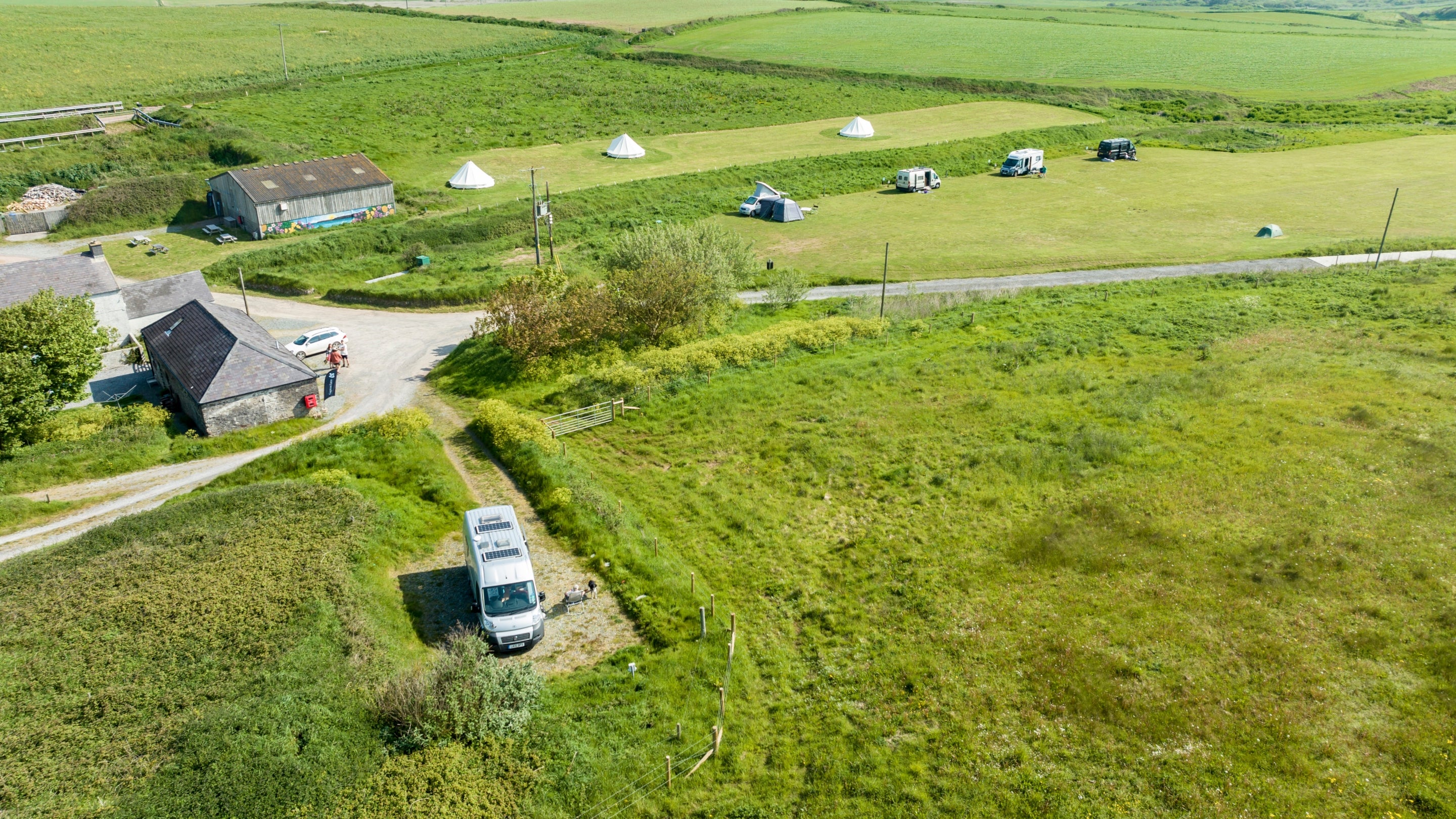 The hardstanding campervan pitch at Gupton Farm Campsite, Pembrokeshire
