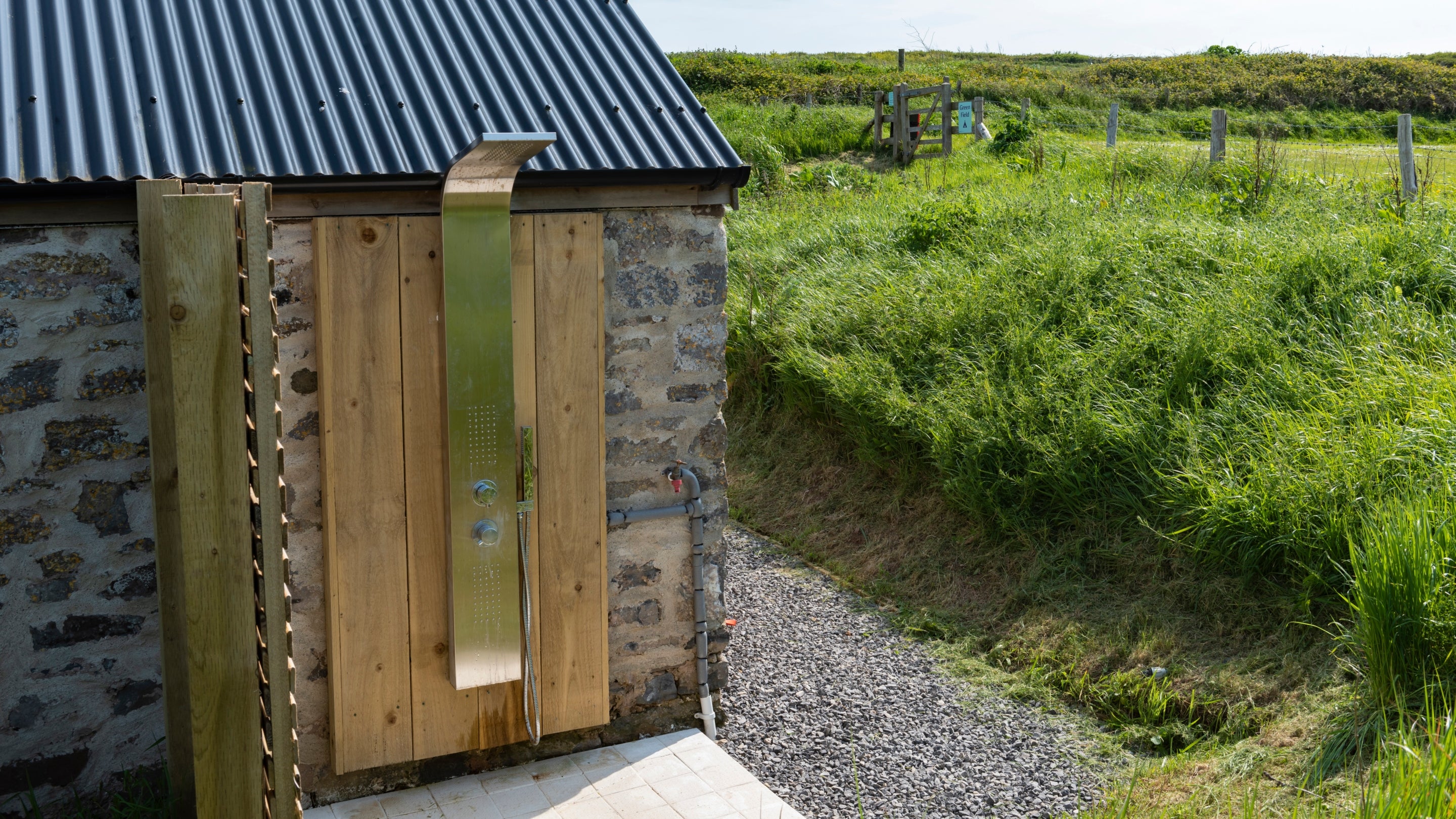 The outdoor shower at Gupton Farm Campsite, Pembrokeshire