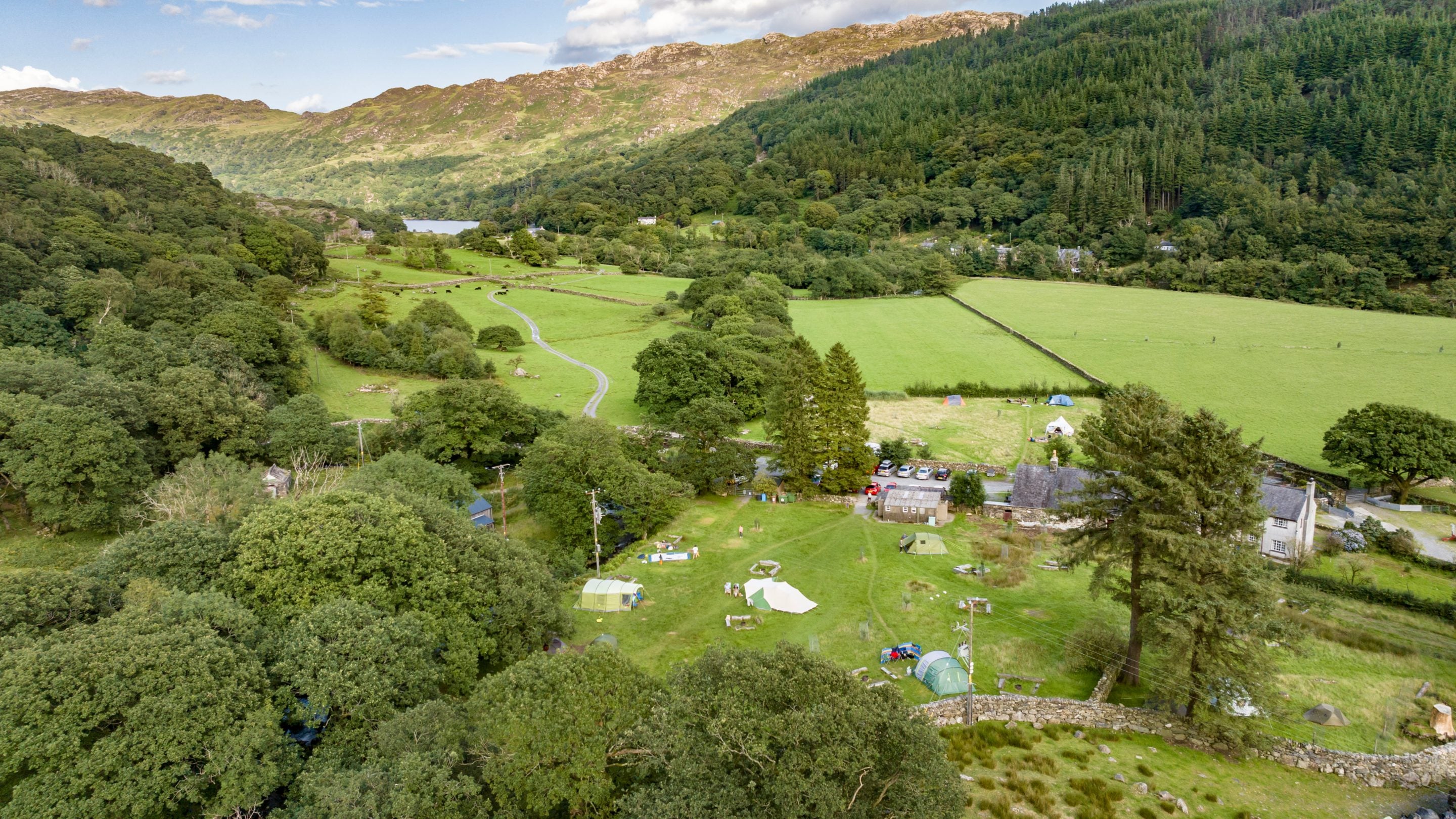 An aerial view of Hafod y Llan Campsite, Gwynedd