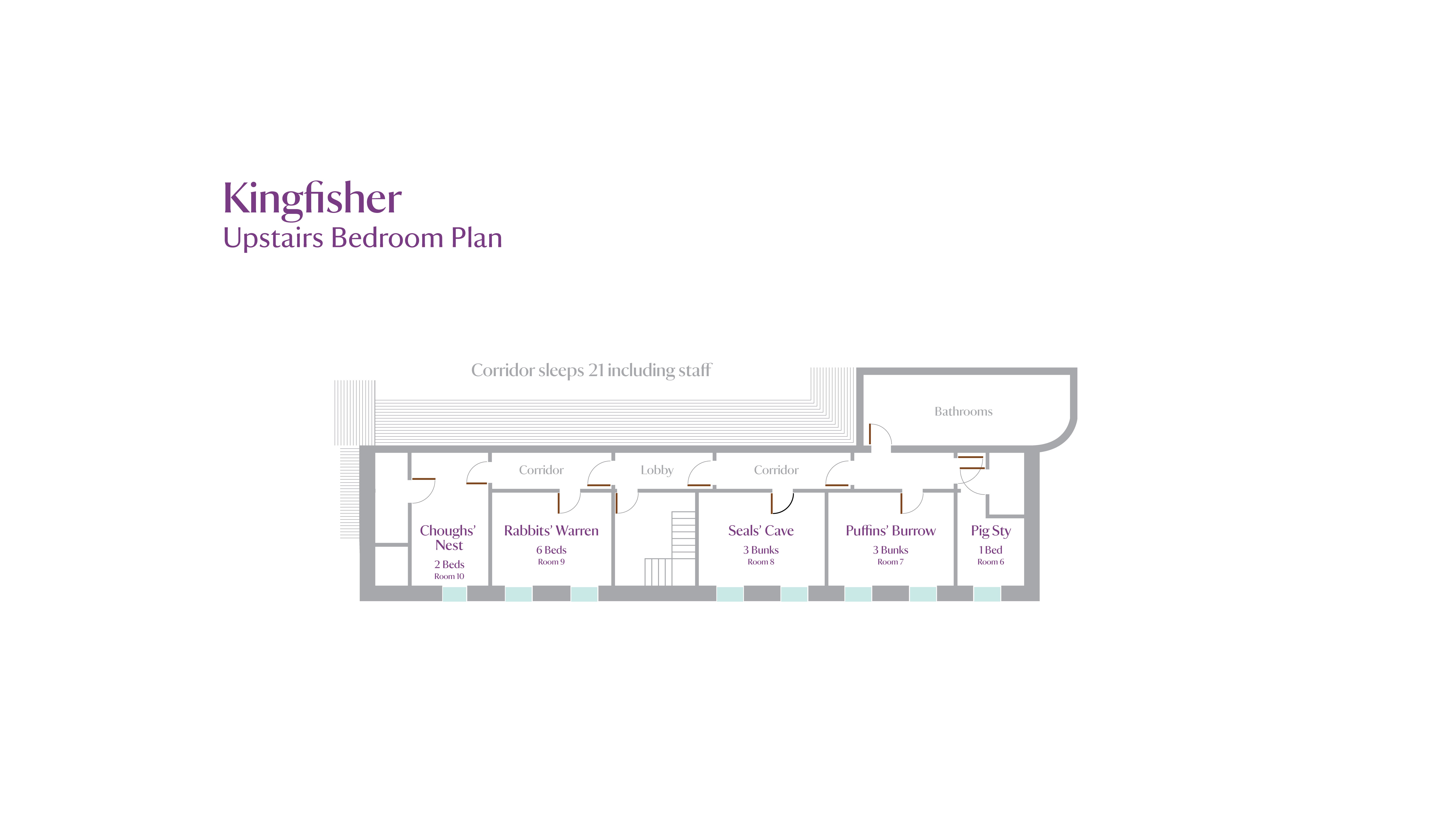 The first floor plan for Kingfisher Bunkhouse