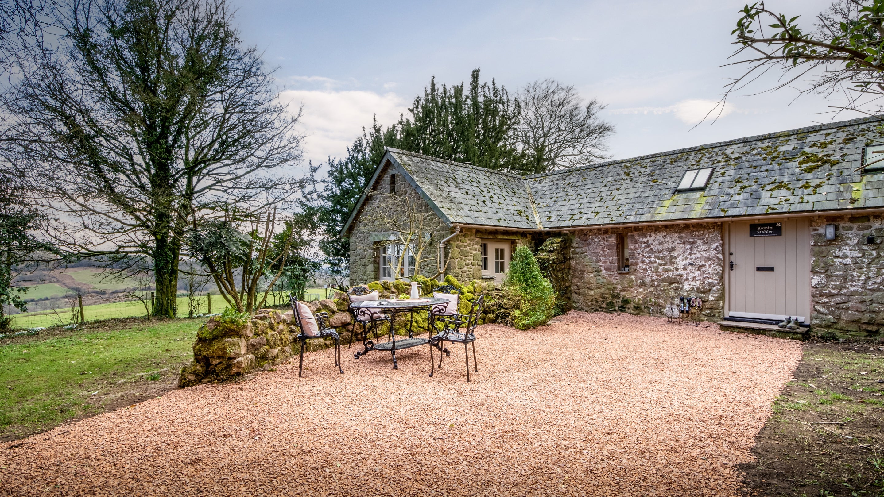 The outdoor seating area at Kymin Stables, Monmouthshire