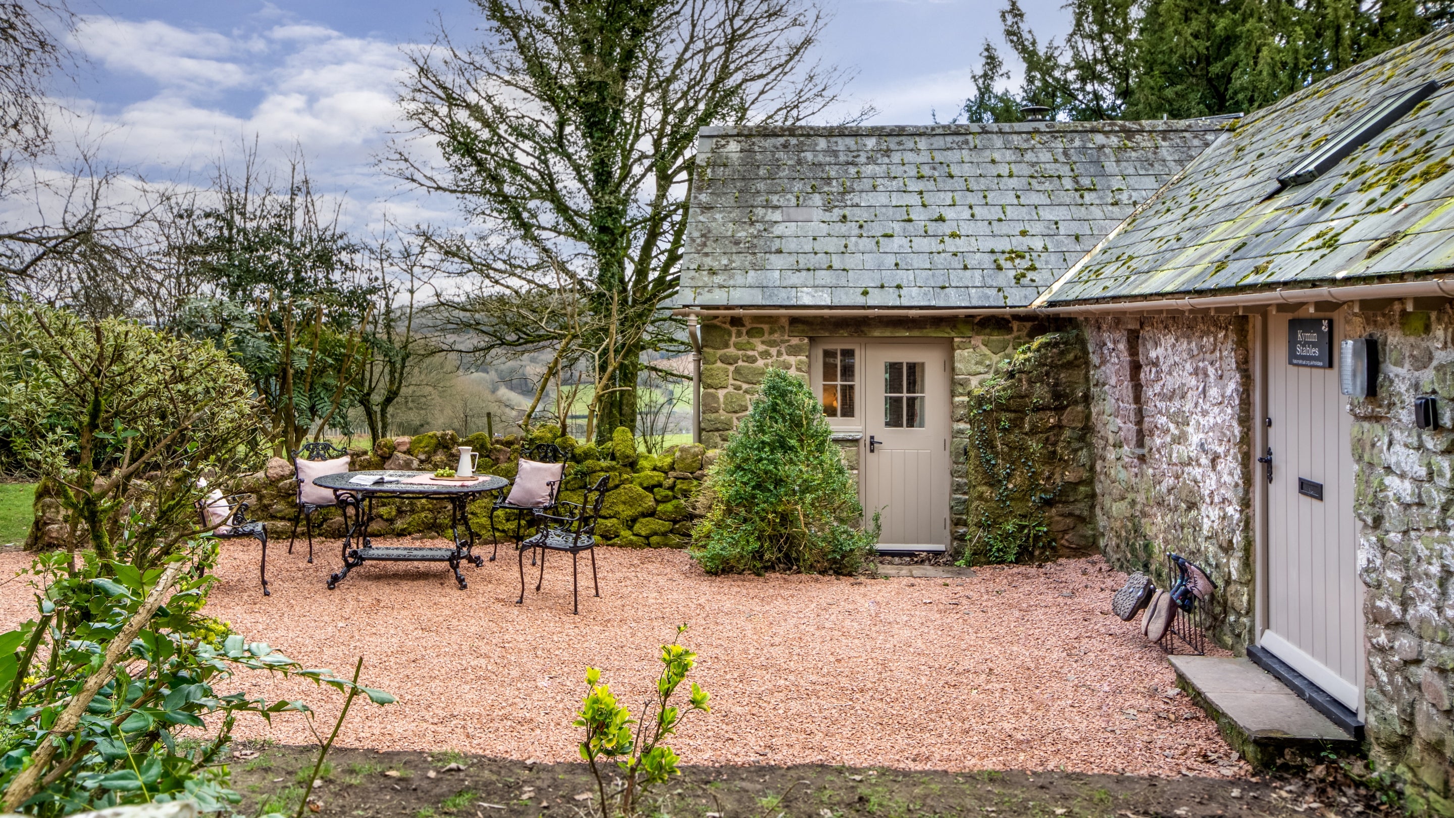 The outdoor seating area at Kymin Stables, Monmouthshire
