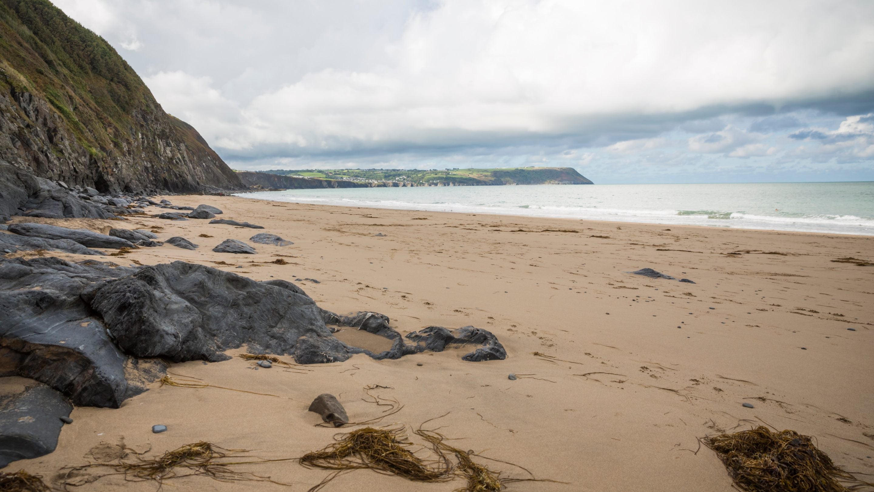 The secluded sandy beach at Penbryn, Ceredigion, Wales