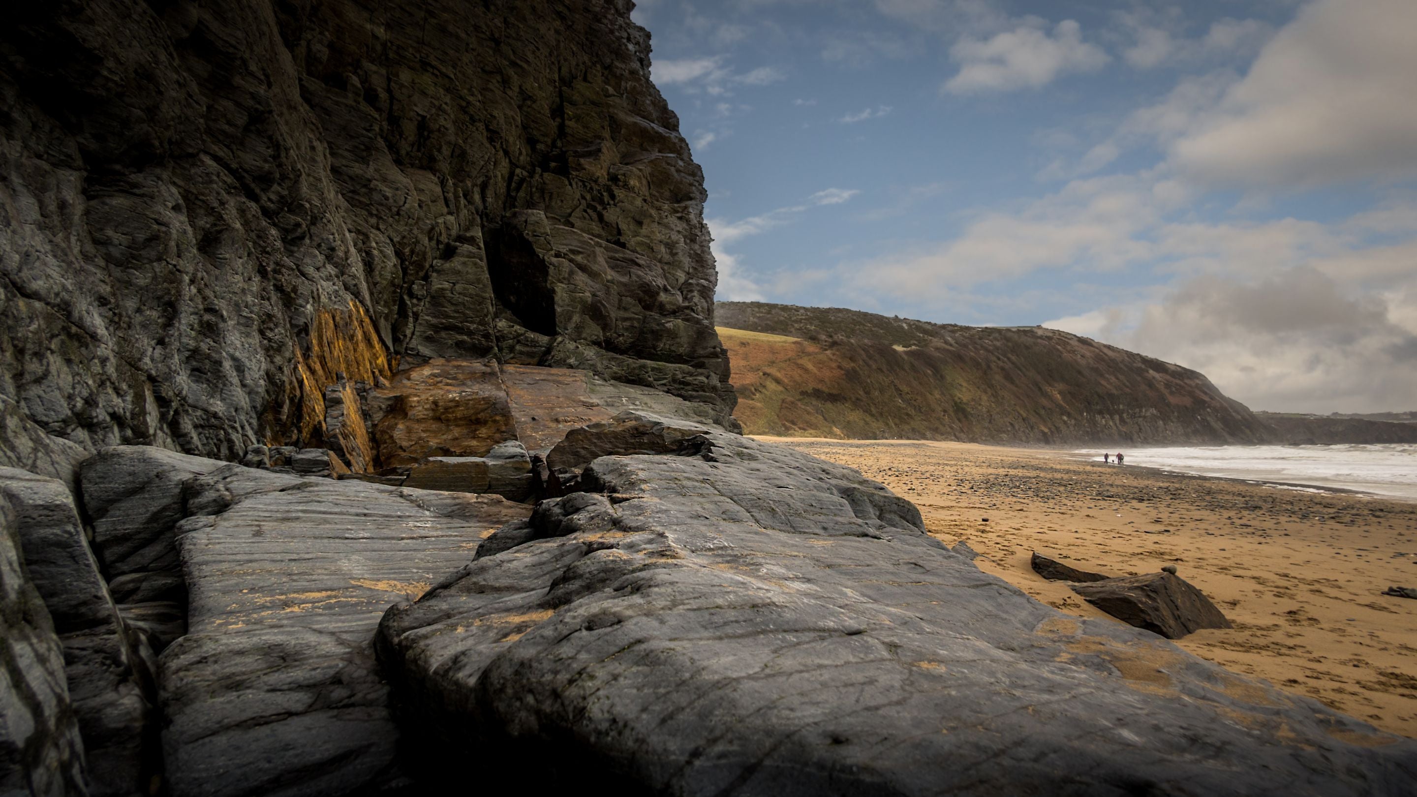Rocks and cliffs at Penbryn Beach, Ceredigion