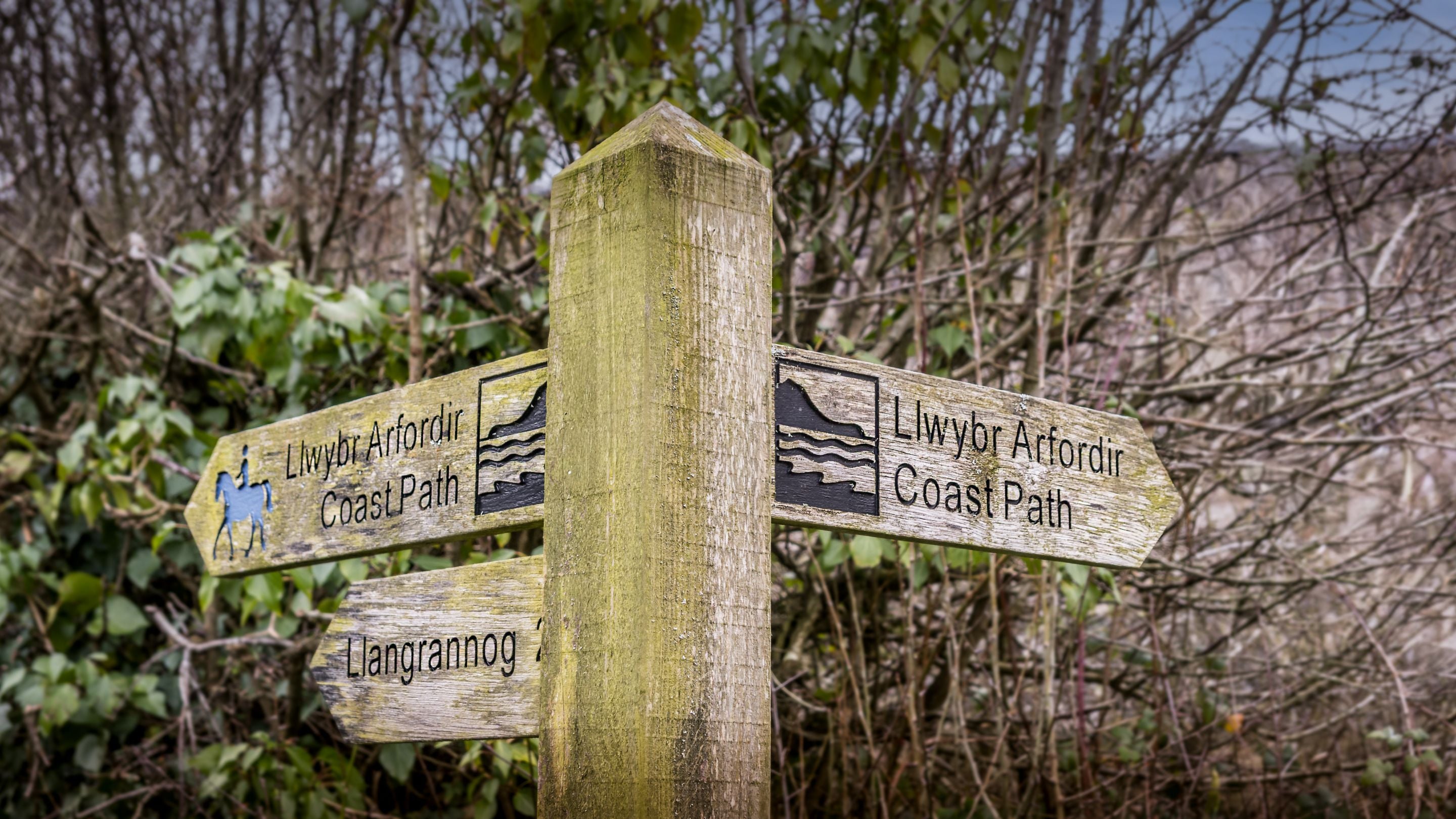 Signs for the Coast Path by Penbryn Beach, Ceredigion