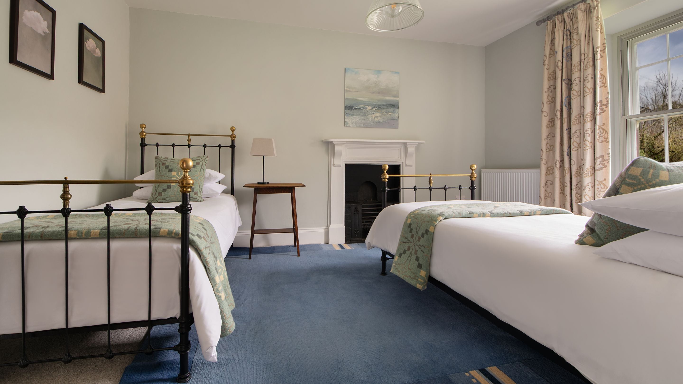 The twin bedroom on the first floor at Llanborth Farmhouse, Ceredigion