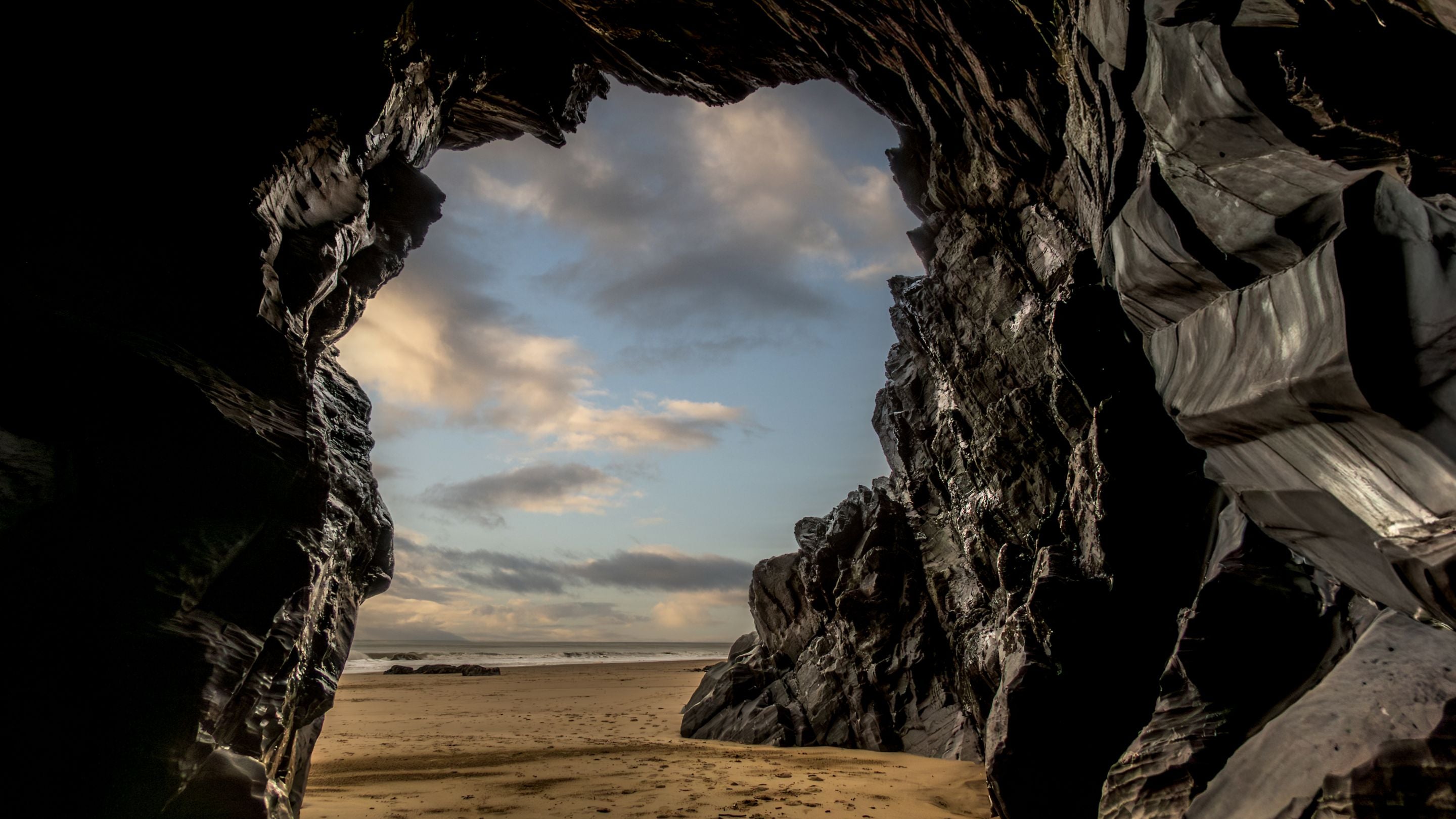 Inside a cave on Penbryn Beach, Ceredigion