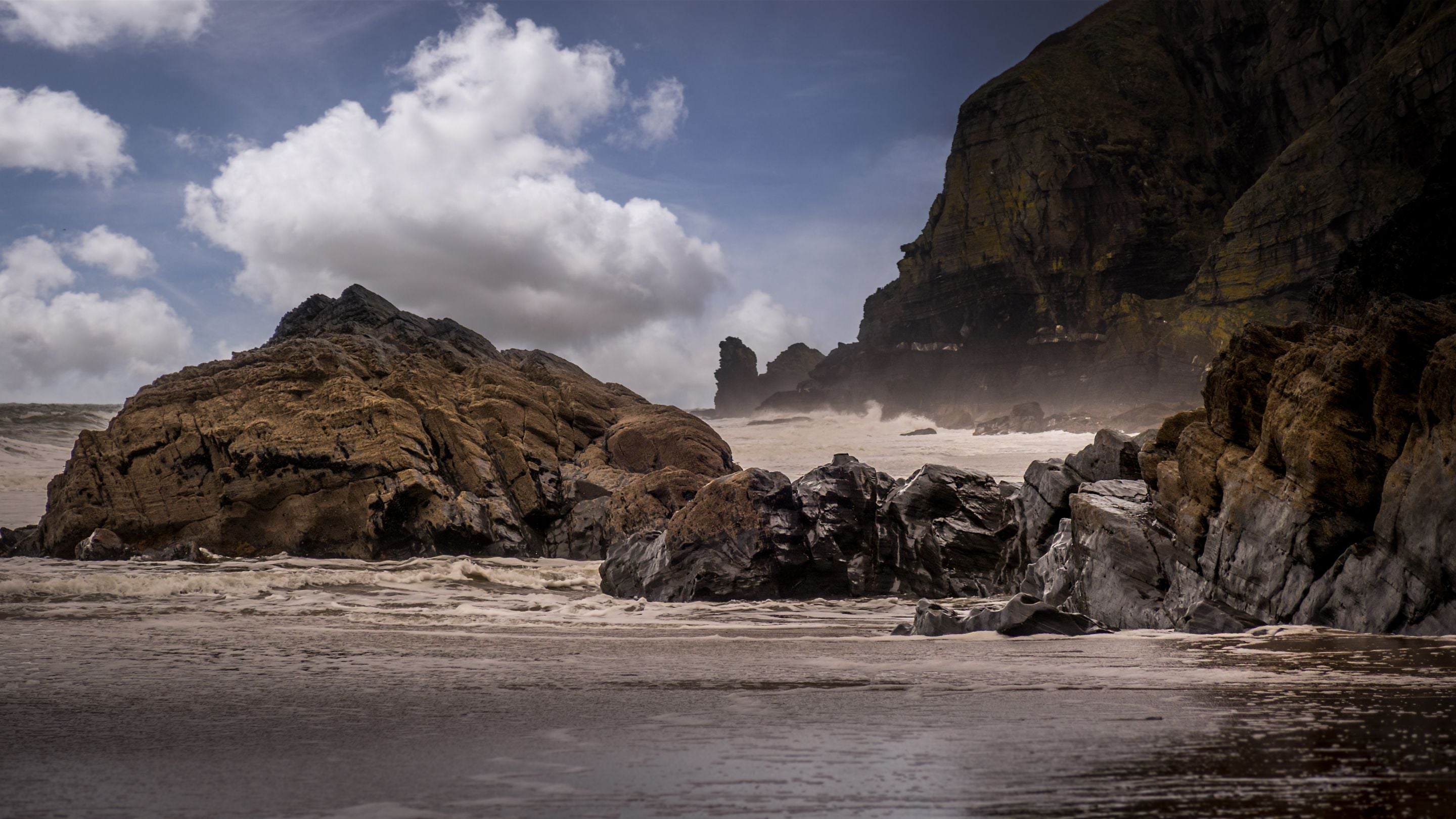 Rocks and cliffs at Penbryn Beach, Ceredigion