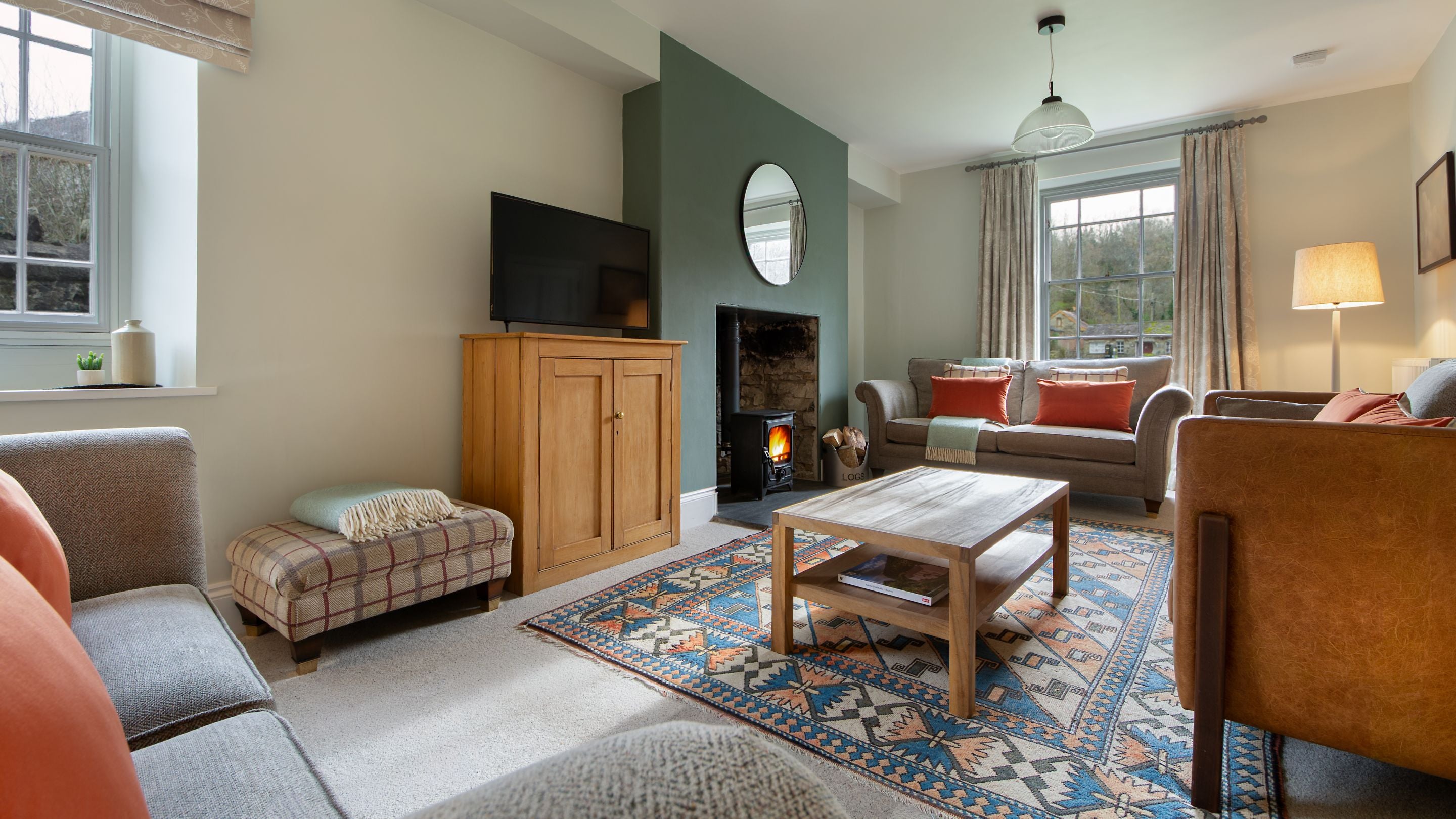 The sitting room at Llanborth Farmhouse, Ceredigion