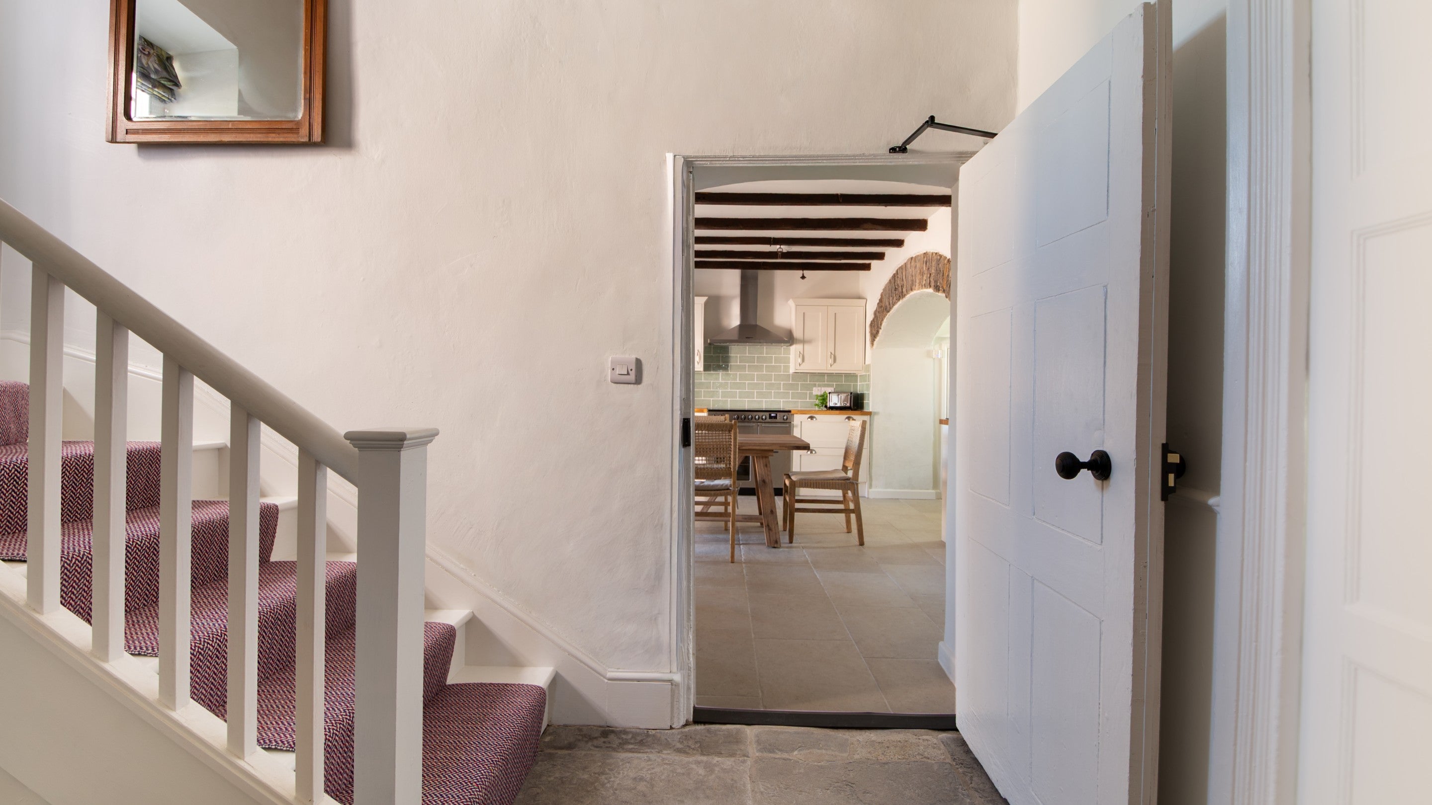 Looking into the kitchen from the hallway at Newgale Wood Farm, Pembrokeshire