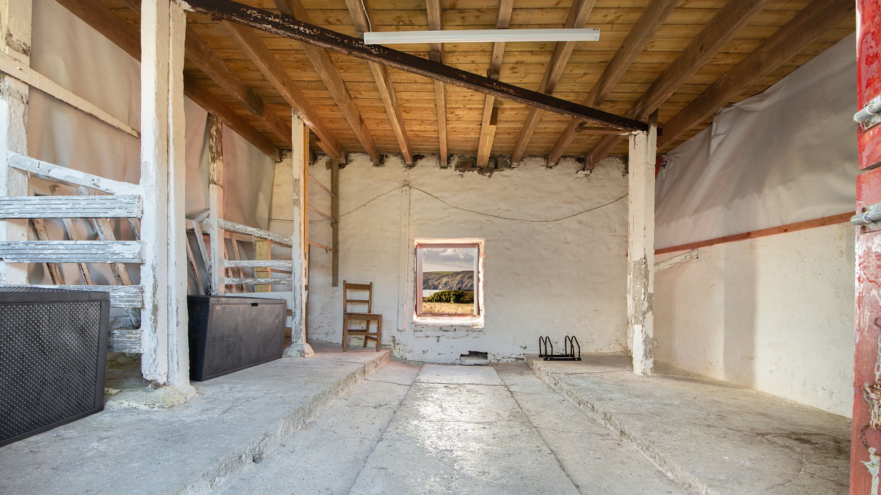 The outbuilding at Newgale Wood Farm, which can be used to store bikes and surfboards, Pembrokeshire