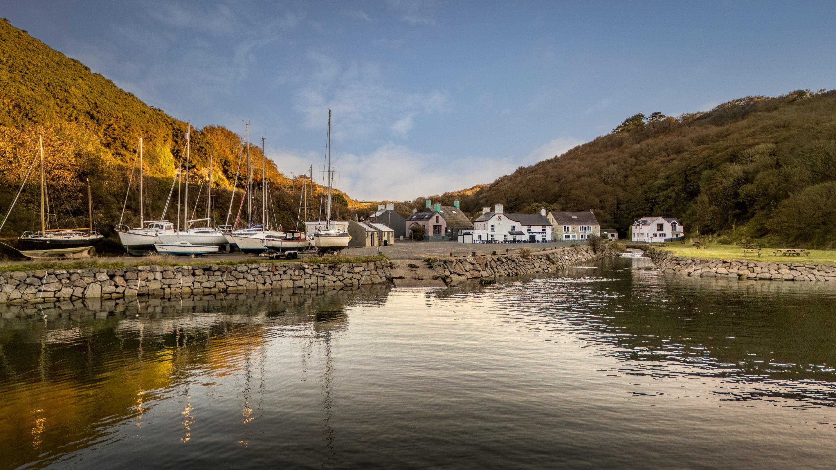 Boats and houses at Solva Harbour, Pembrokeshire