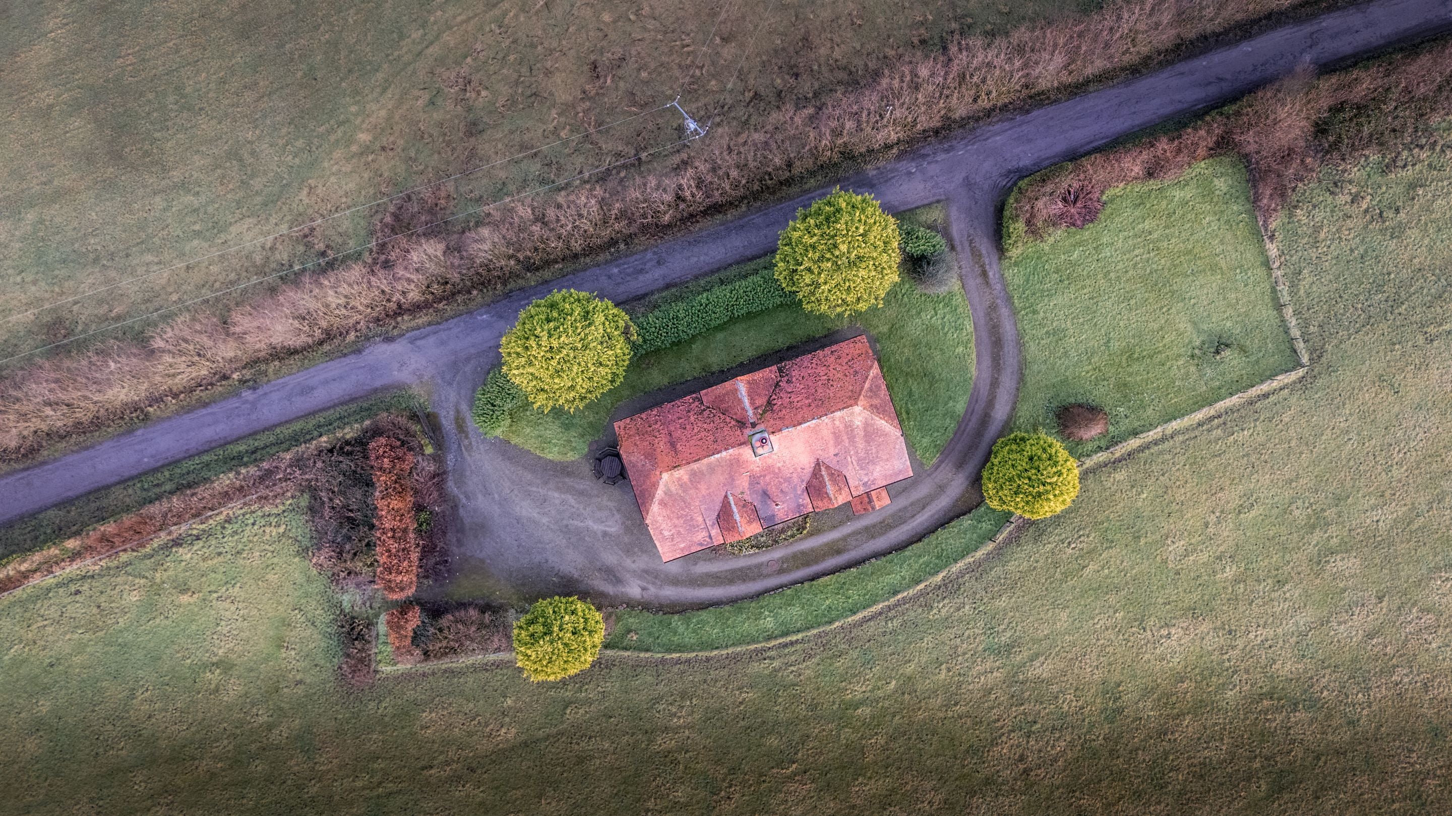 An aerial view of Penparc and its garden, Carmarthenshire