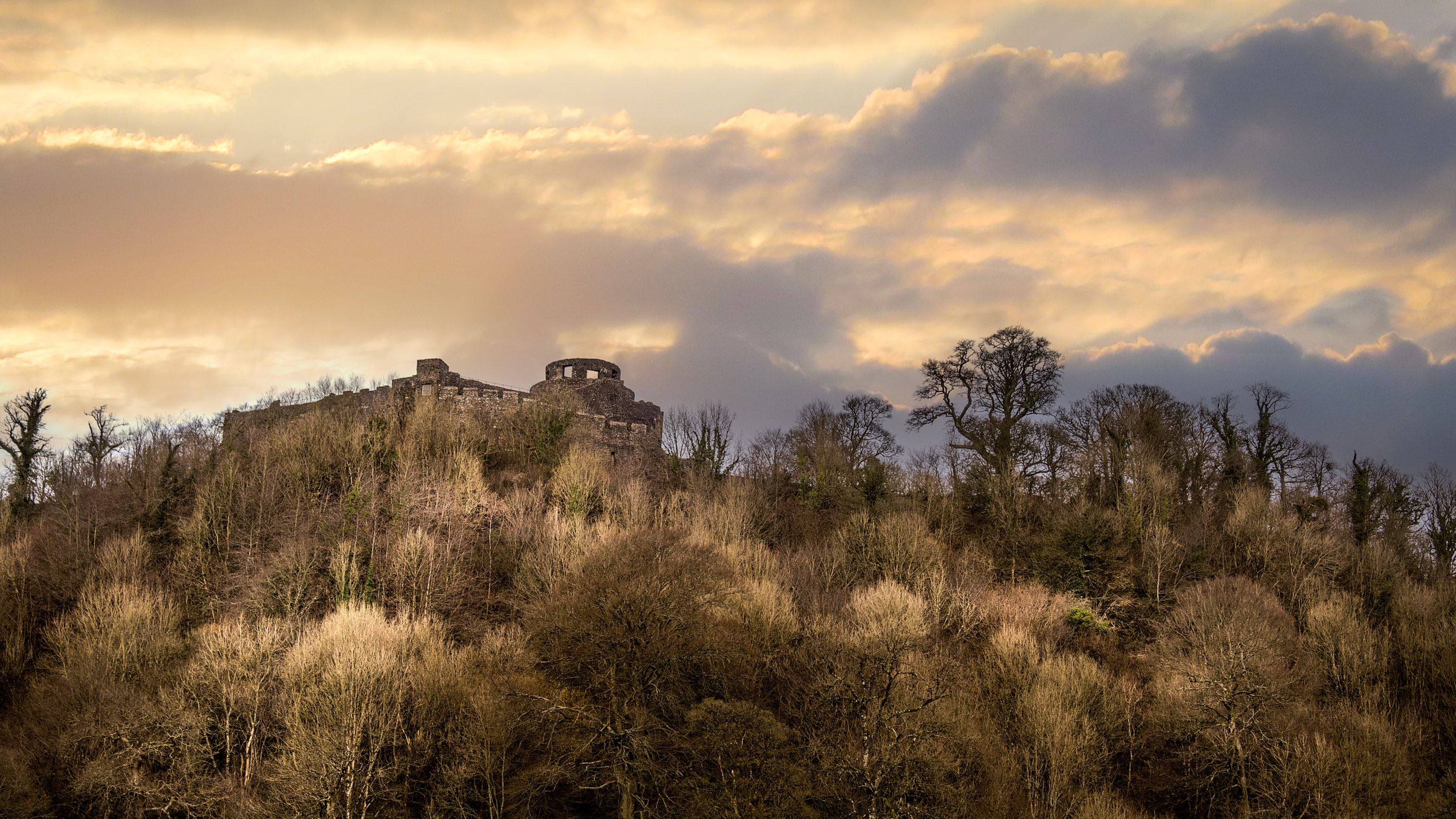 A view of Dinefwr Castle in winter, near Penparc, Carmarthenshire