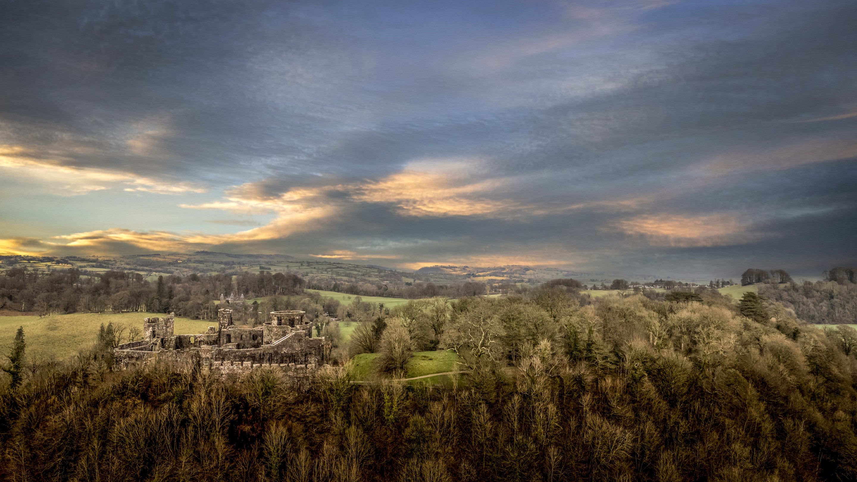 An aerial view of Dinefwr Castle, on the Dinefwr estate, Carmarthenshire