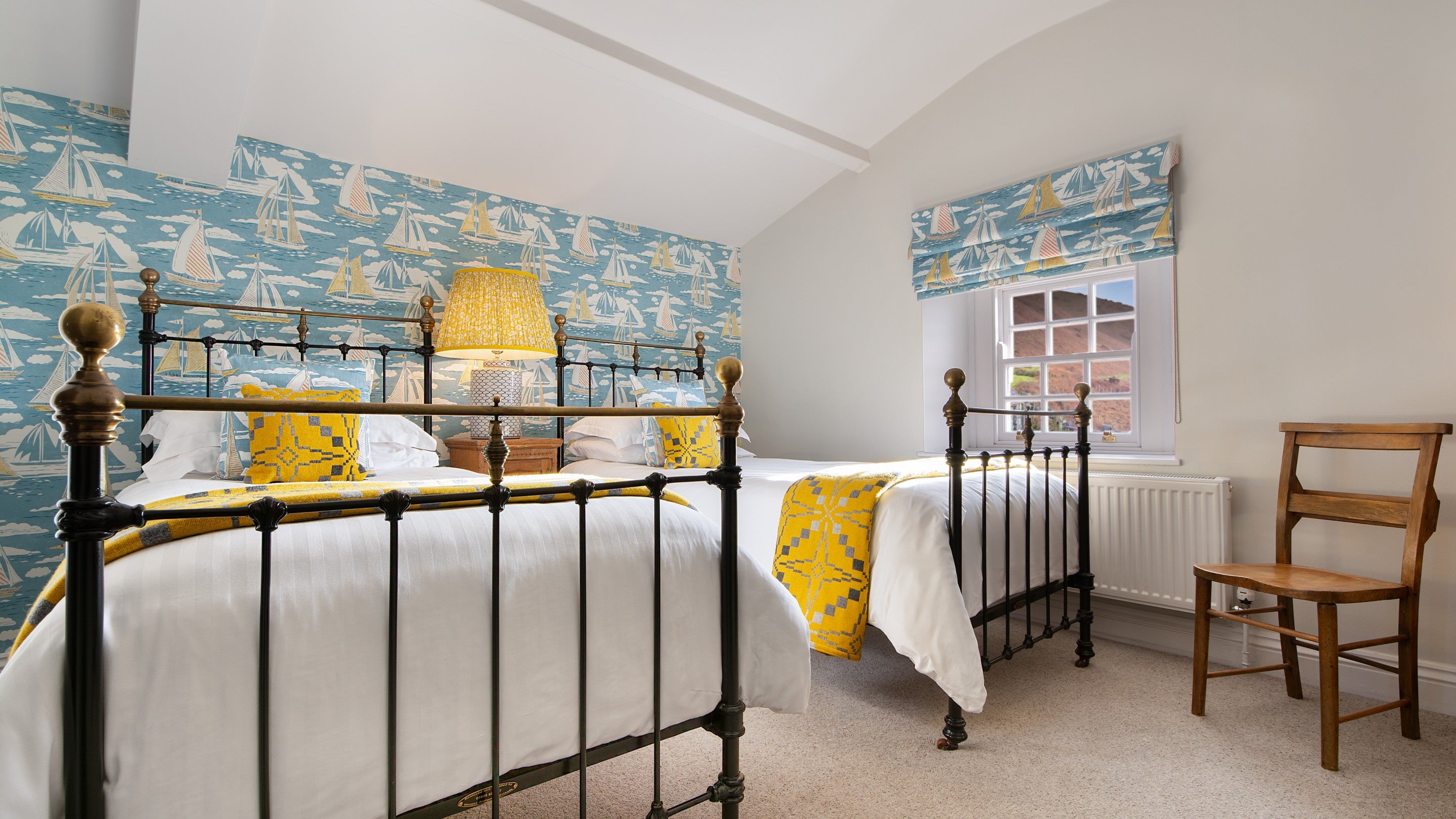 The twin bedroom at Rhossili Old Rectory, South Wales