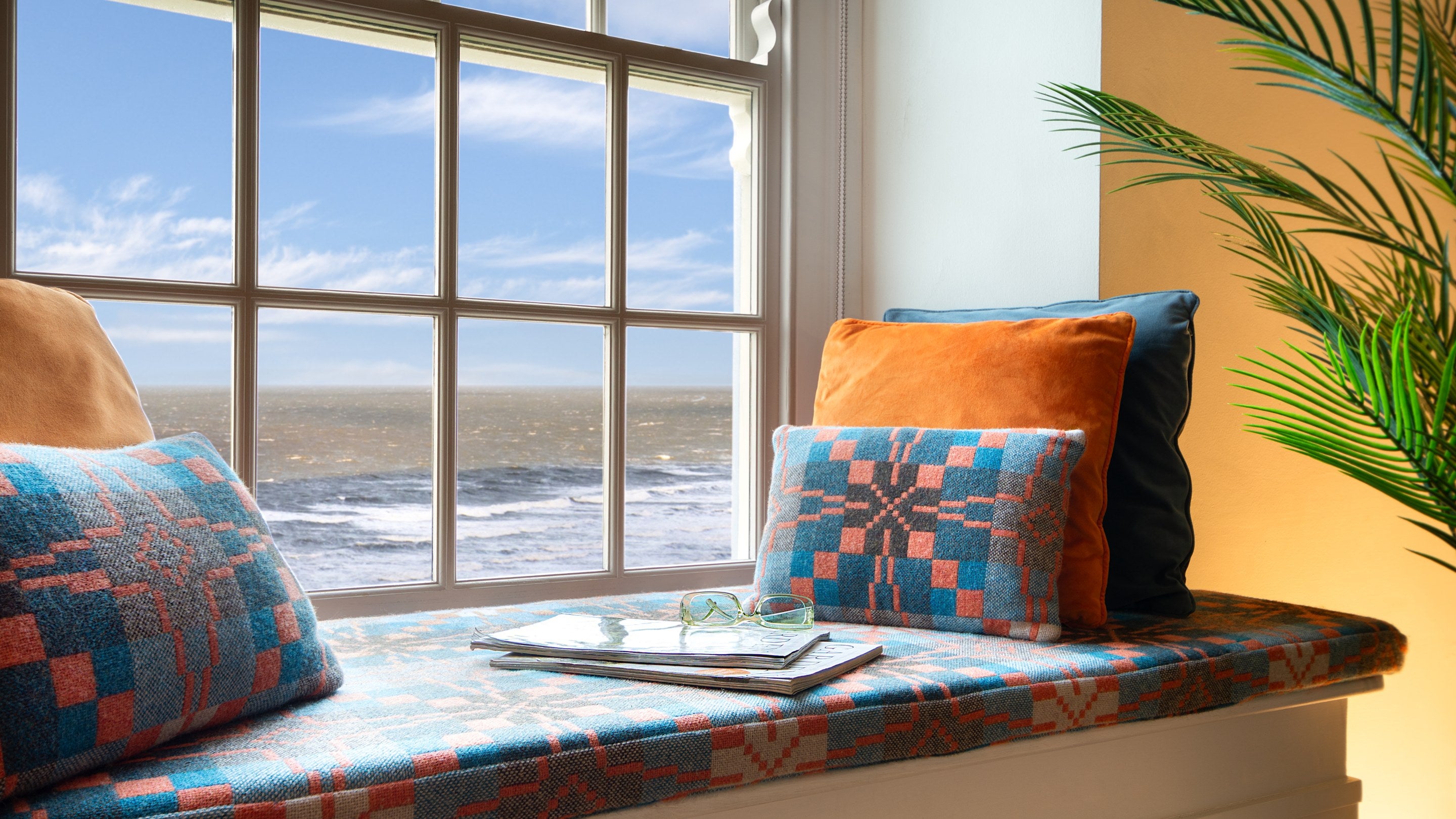 The window seat with sea views, in the snug at Rhossili Old Rectory, South Wales