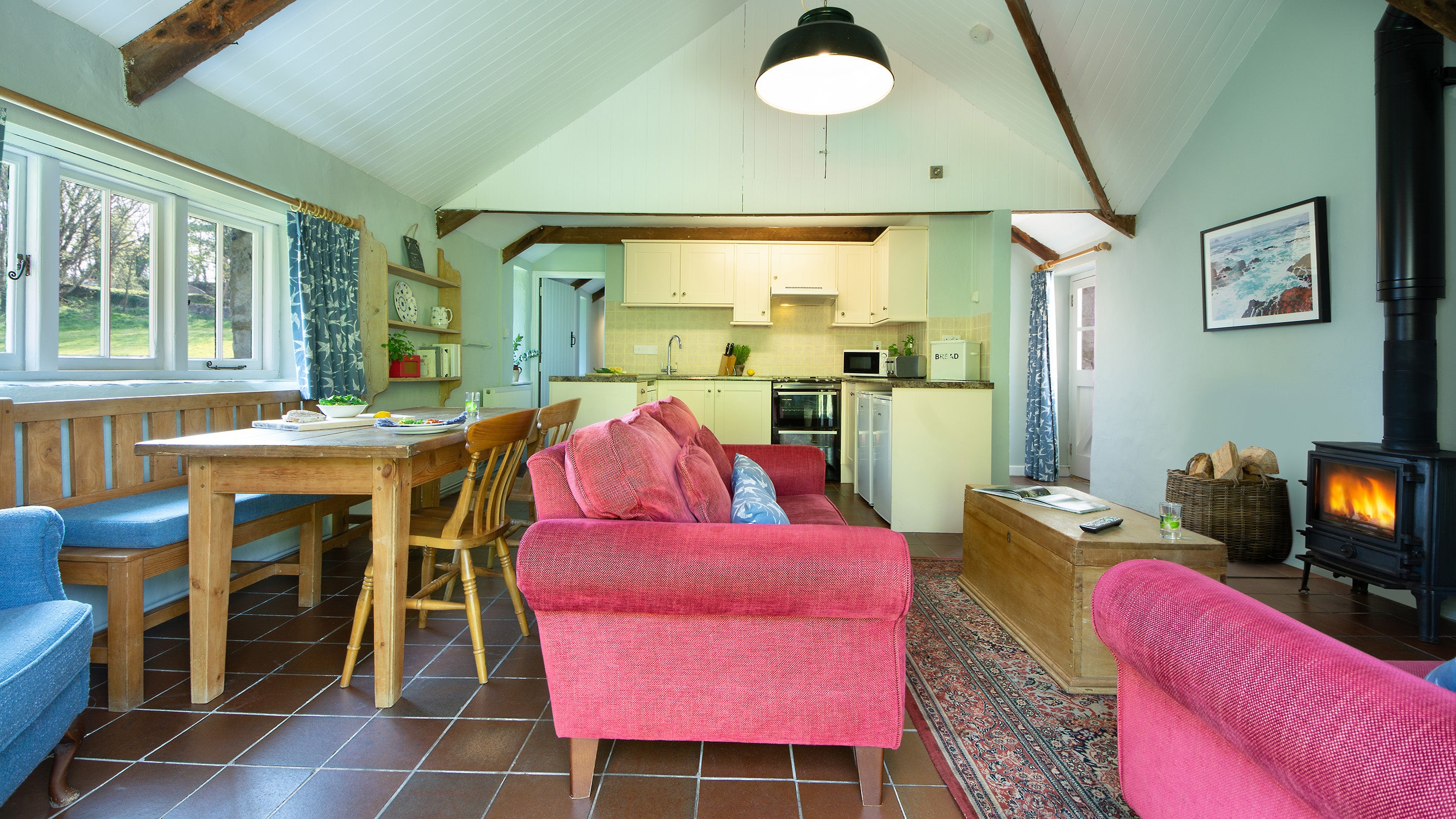The sitting, dining and kitchen area Stackpole Byre 3, Pembrokeshire