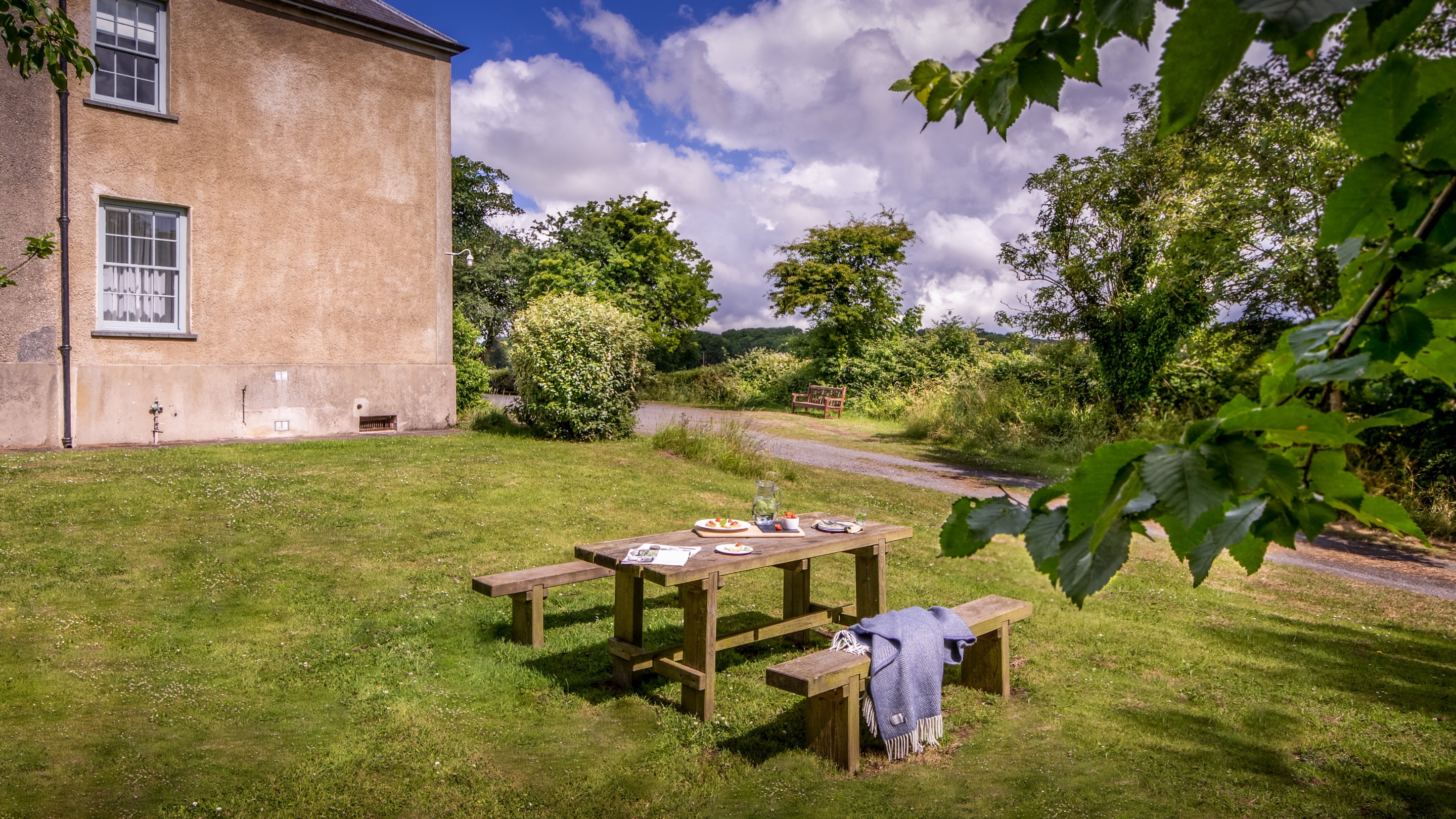The outdoor seating area at Stackpole Manor House, Pembrokeshire