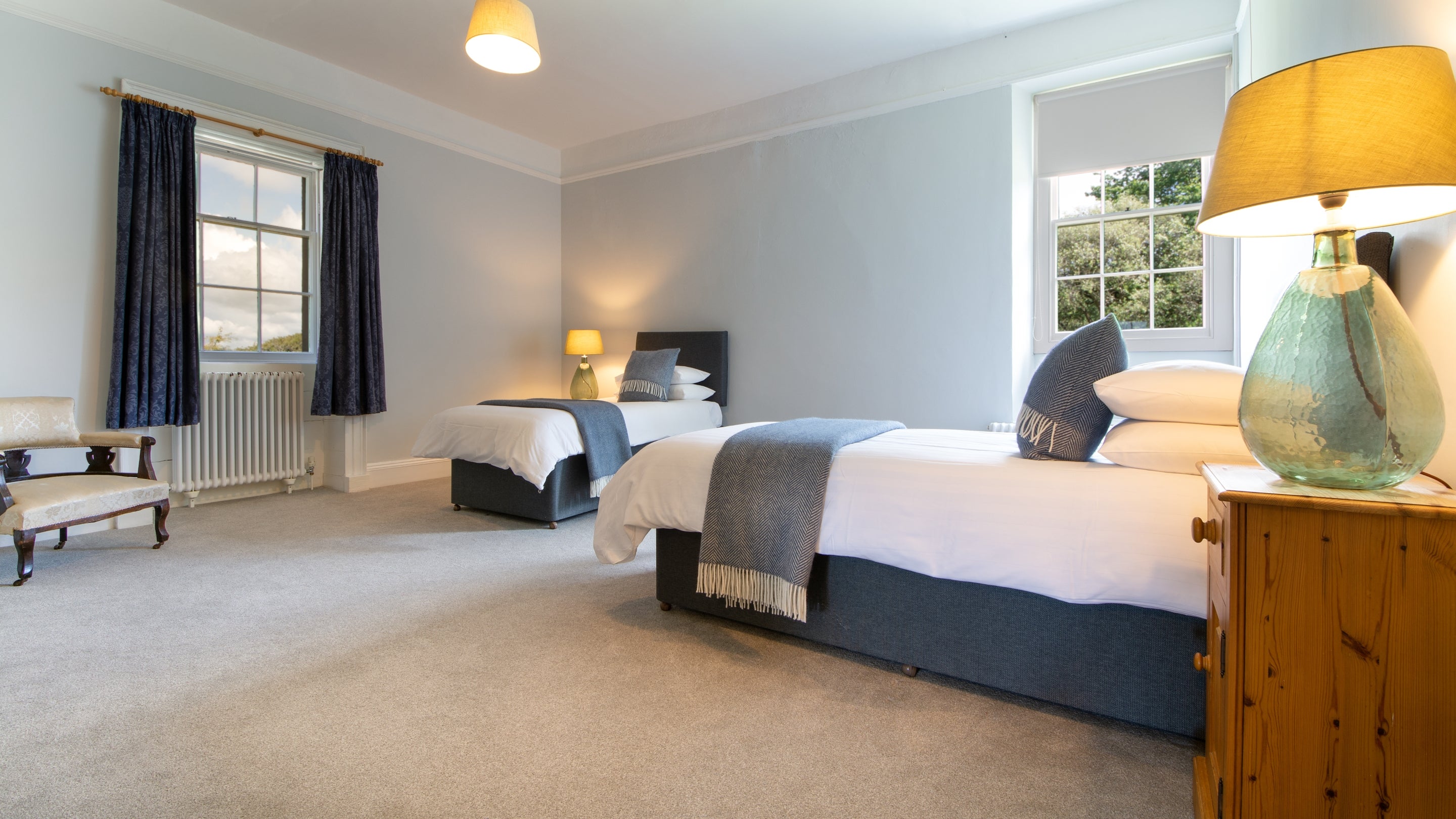 The first twin bedroom at Stackpole Manor House, Pembrokeshire