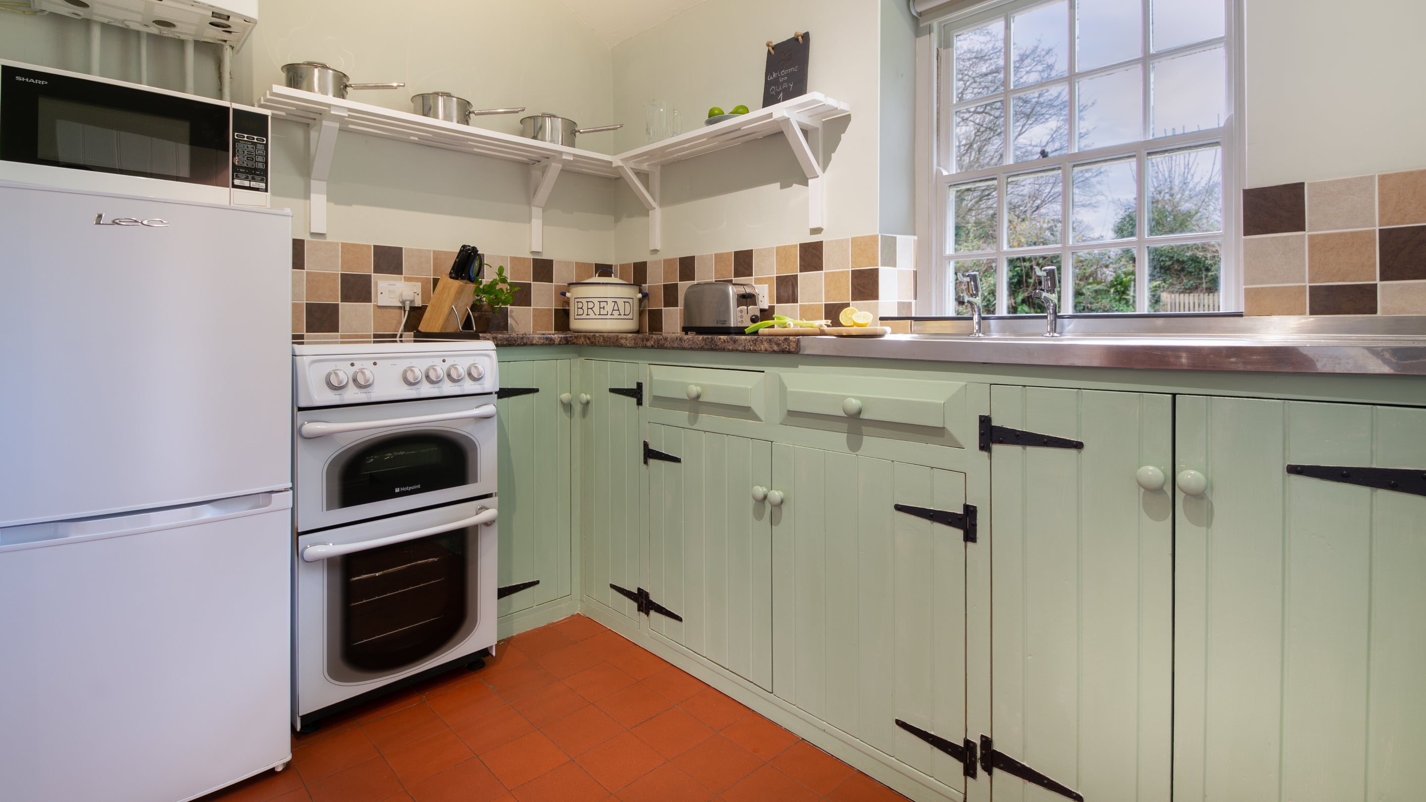 The kitchen at Stackpole Quay Cottage 1, Pembrokeshire