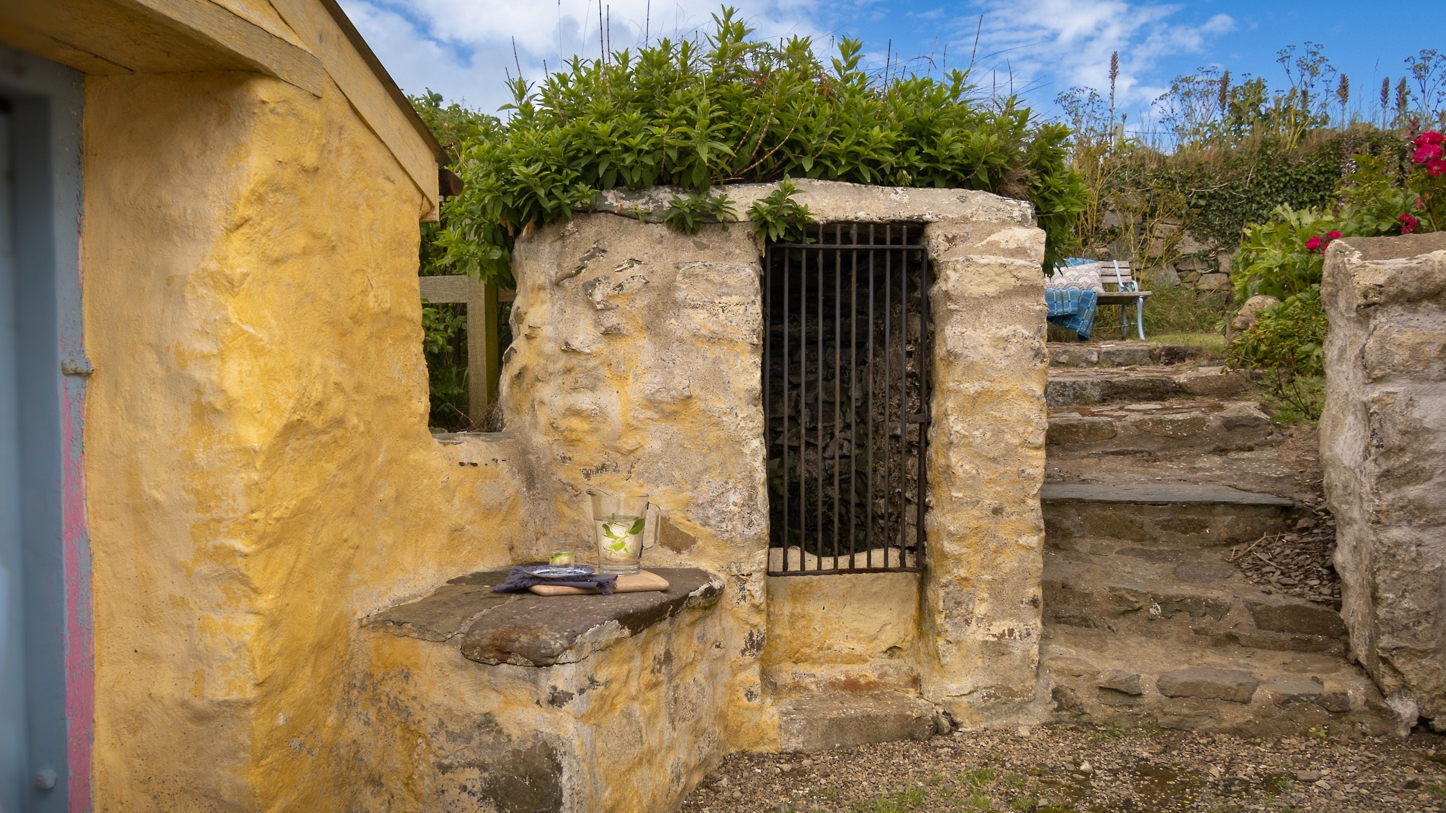 The garden steps at Treleddyd Fawr Cottage, Pembrokeshire