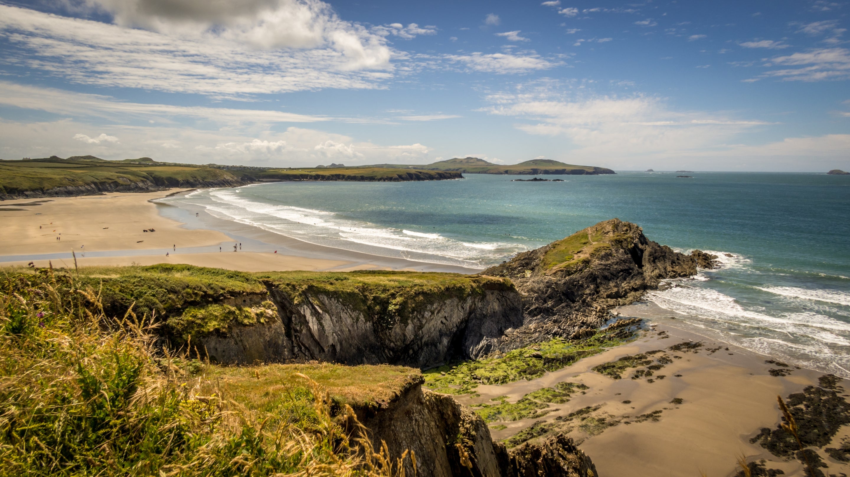 The golden sand and coastal cliffs of Whitesands Bay, Pembrokeshire