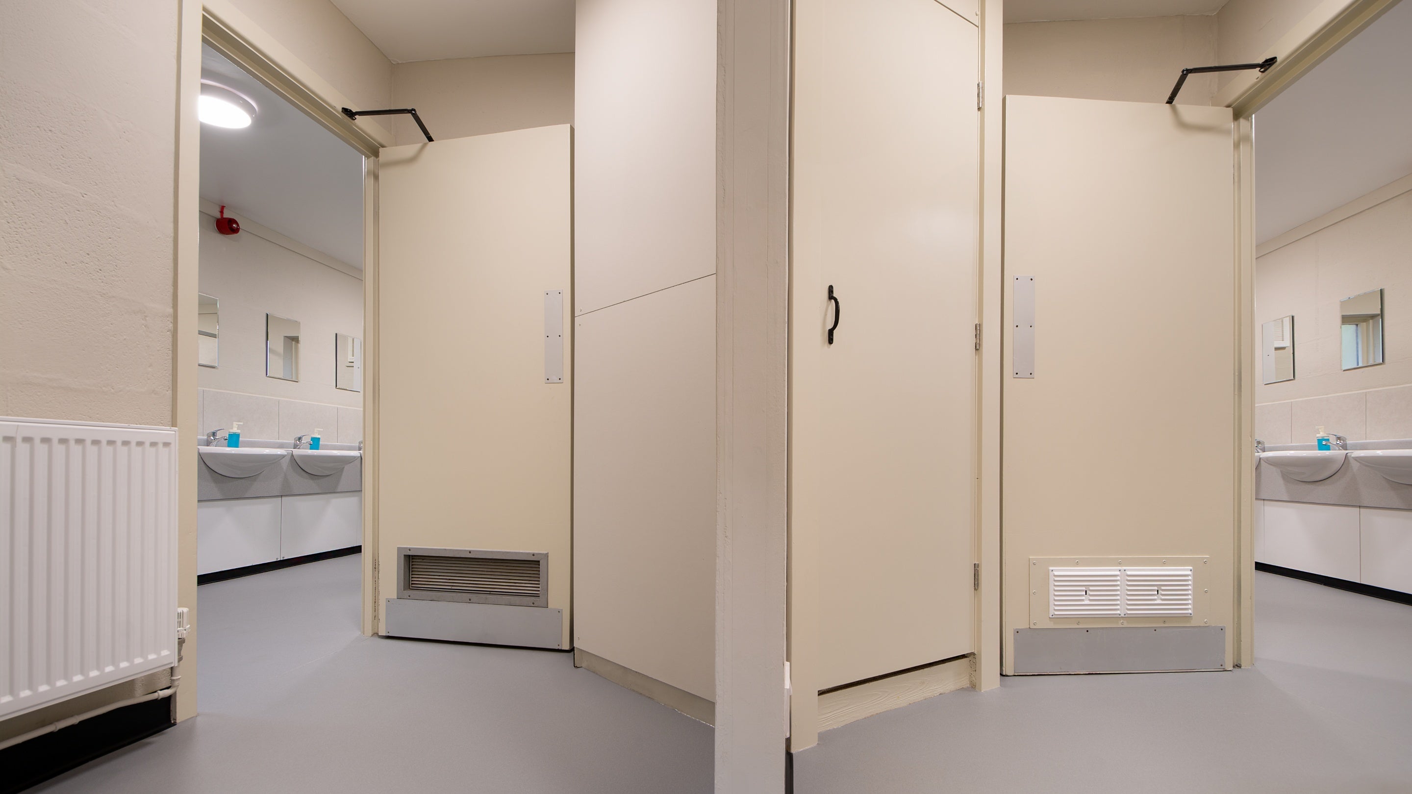 The entrance to the two shower rooms on the first floor of Watkin Bunkhouse, Gwynedd