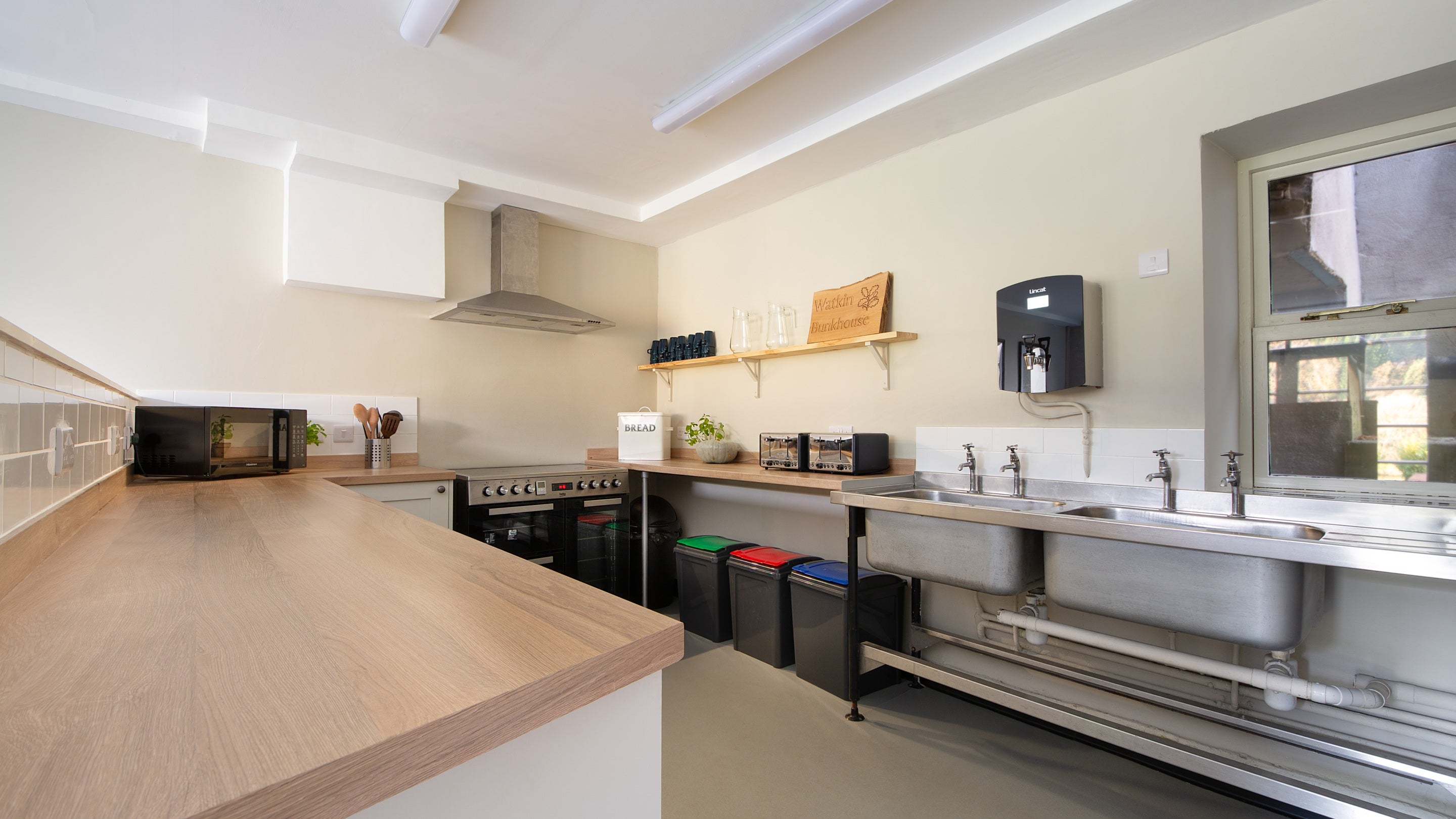 The kitchen at Watkin Bunkhouse, Gwynedd