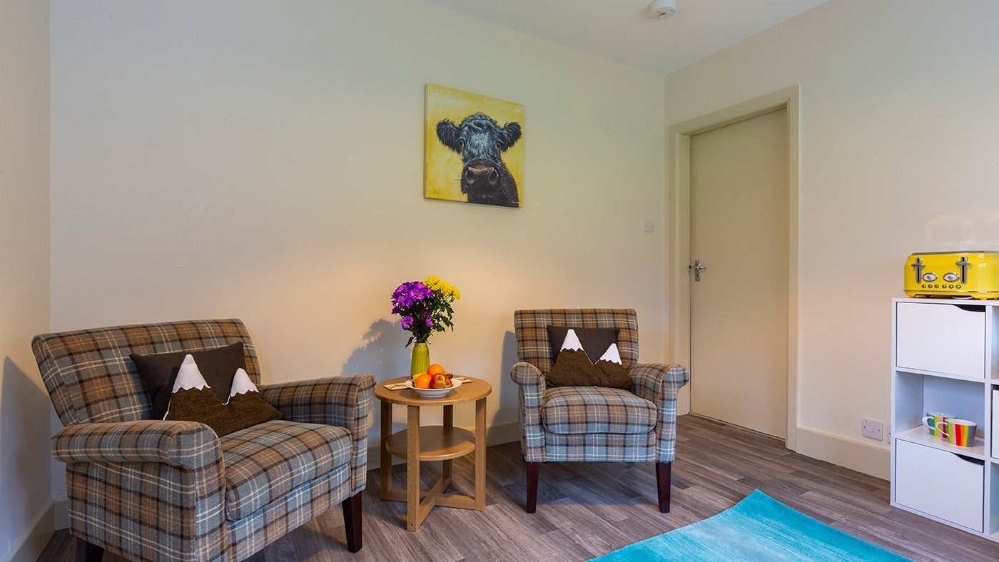 The kitchen and sitting room at Y Wenallt, Gwynedd 