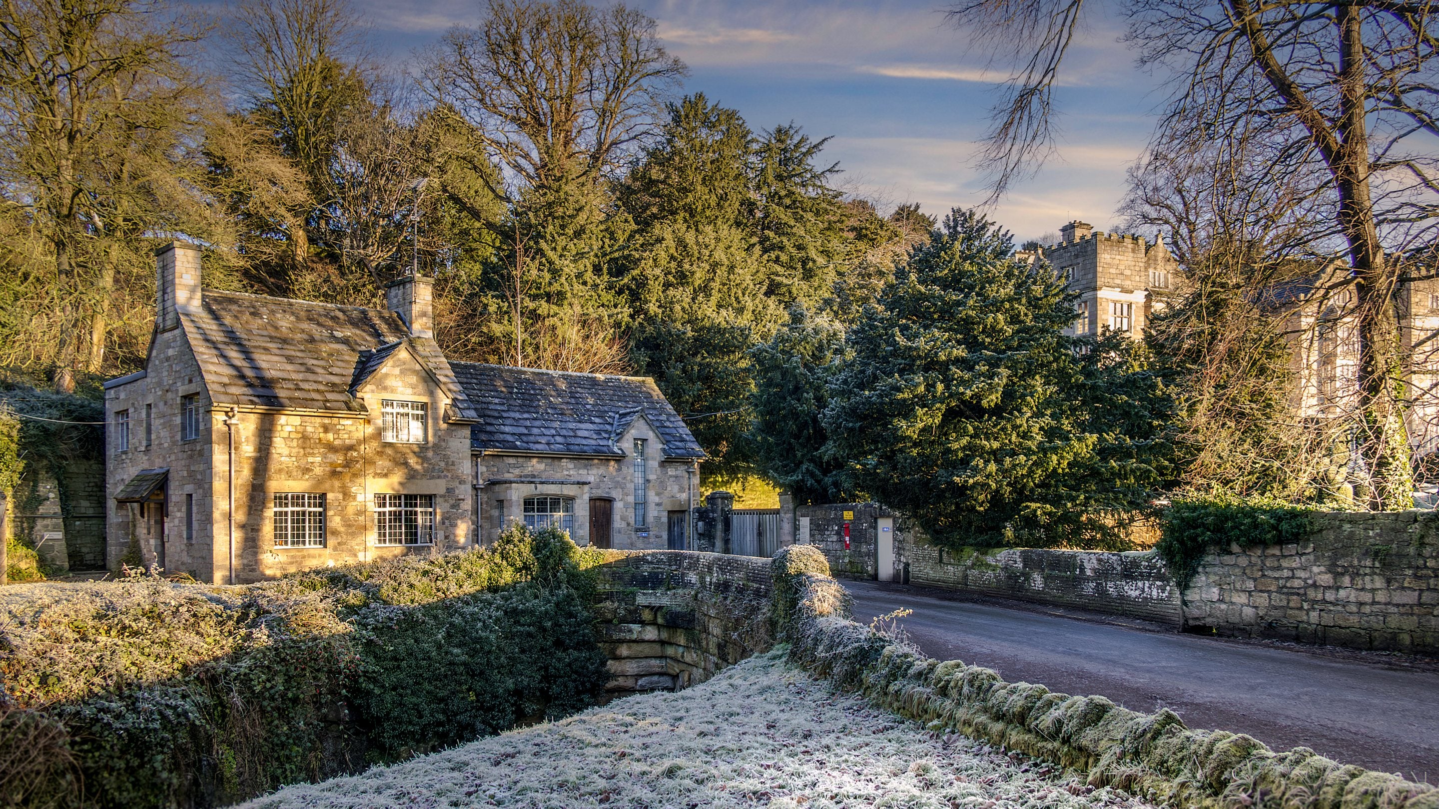 Abbey Cottage and neighbouring Abbey Stores at the West Gate entrance to Fountains Abbey and Studley Royal Water Garden, Yorkshire