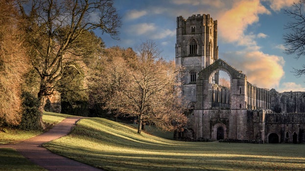 A view of the abbey ruins at Fountains Abbey, North Yorkshire