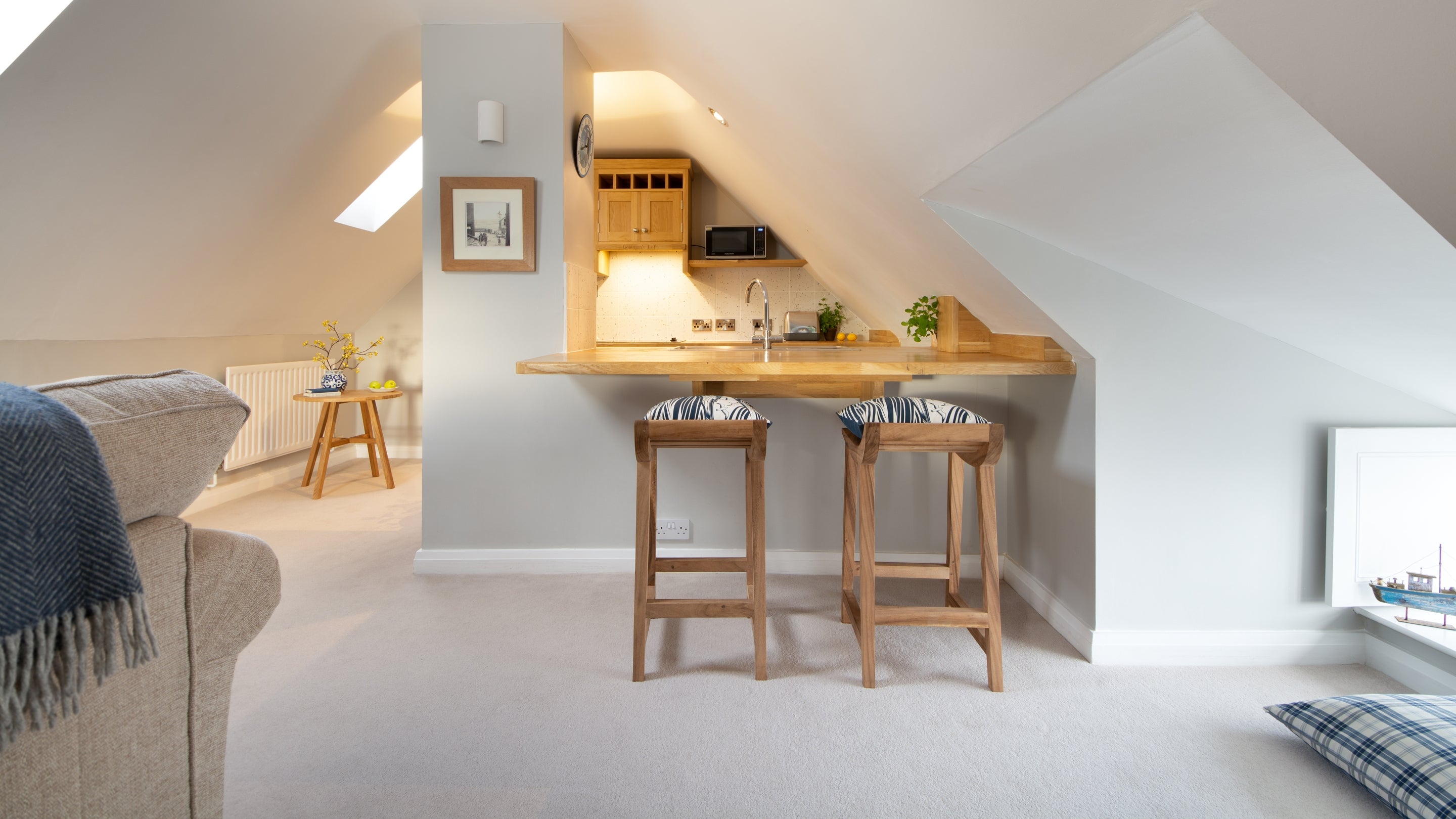 The open-plan kitchen, sitting and dining room at Boatman's Loft, Yorkshire