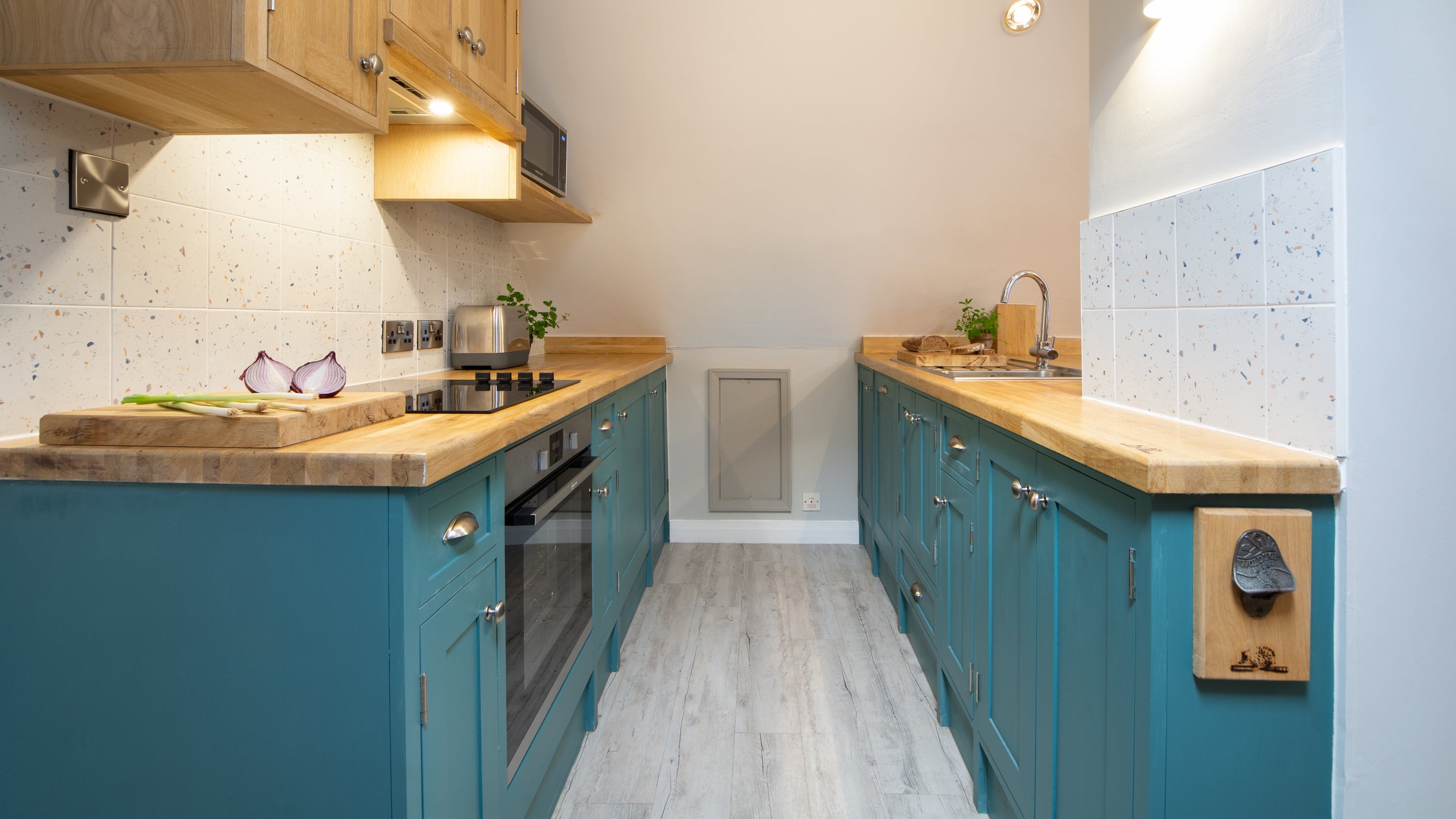 The open-plan kitchen, sitting and dining room at Boatman's Loft, Yorkshire