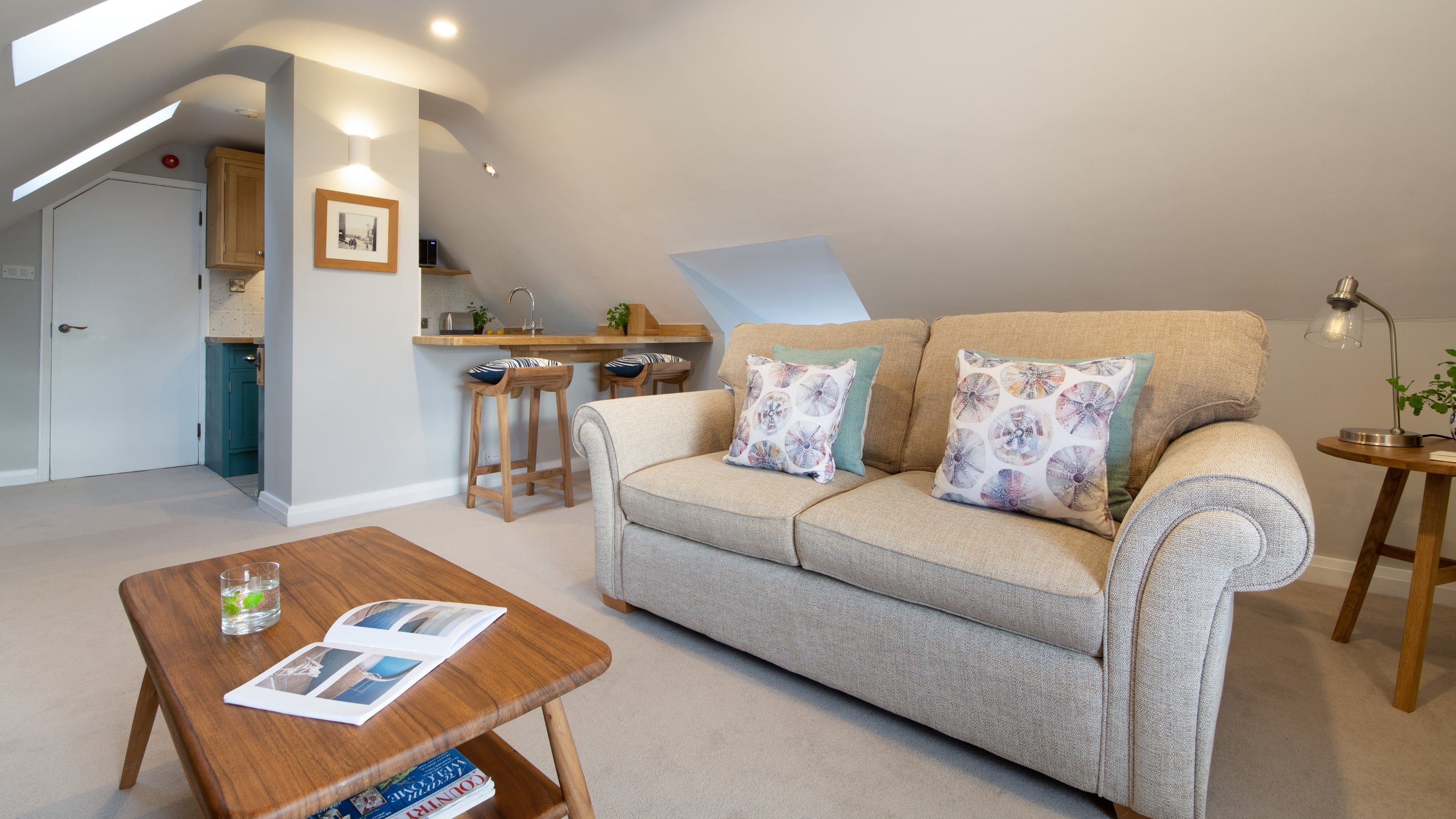 The open-plan kitchen, sitting and dining room at Boatman's Loft, Yorkshire