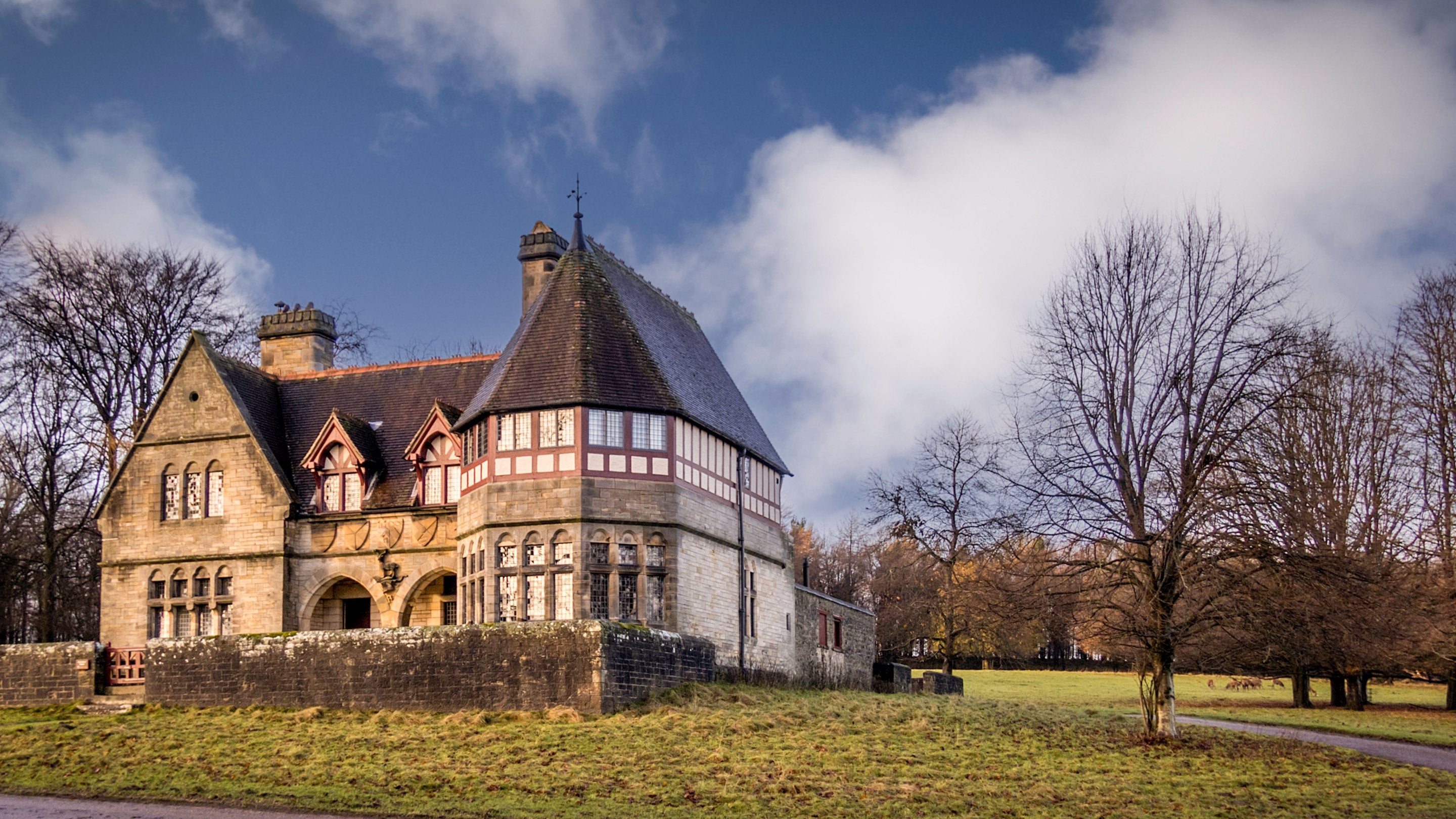 Deer often come close to Choristers' House at Studley Royal Deer Park, Yorkshire