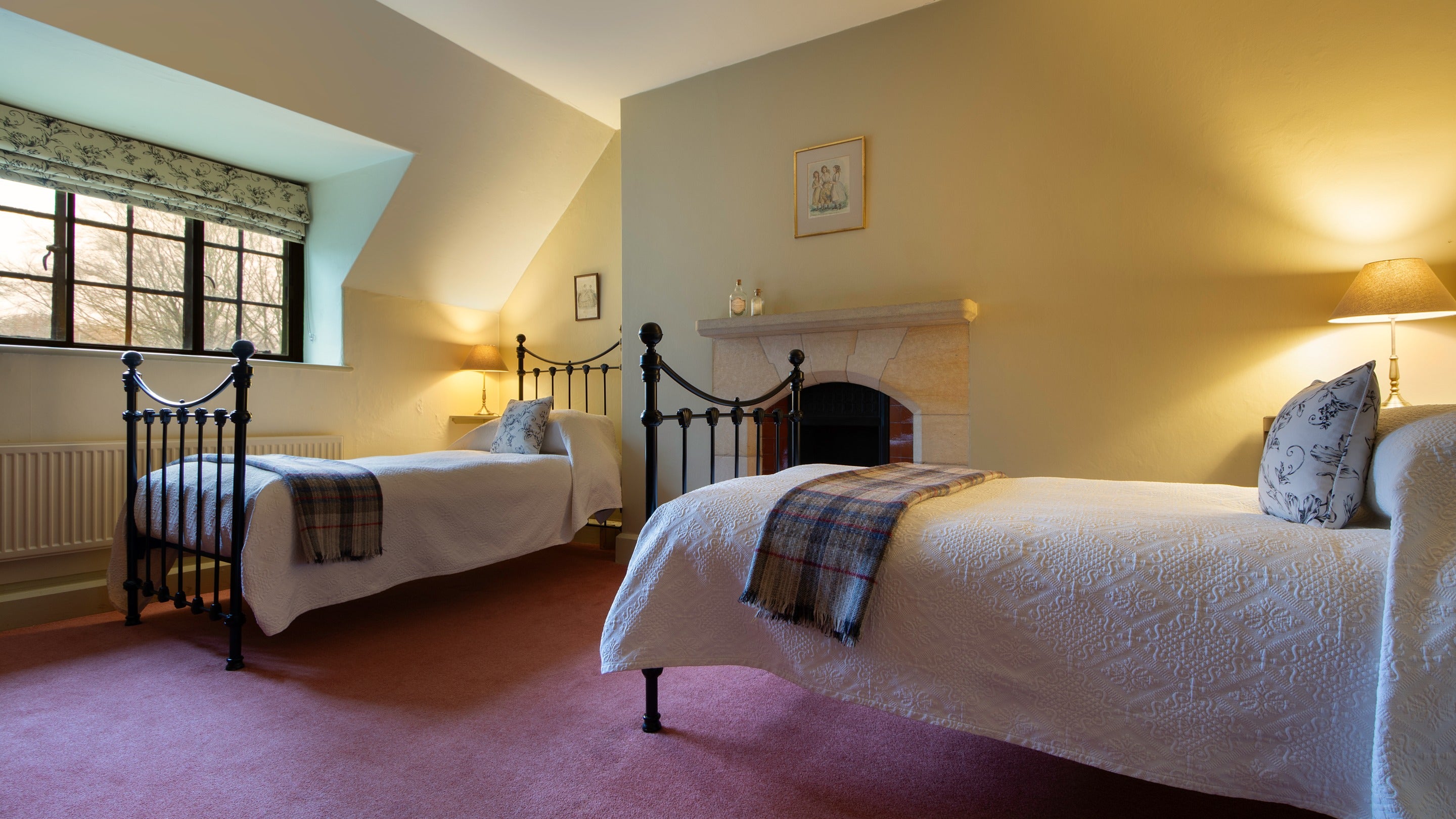 The first bedroom with twin beds on the first floor of Choristers' House, Yorkshire