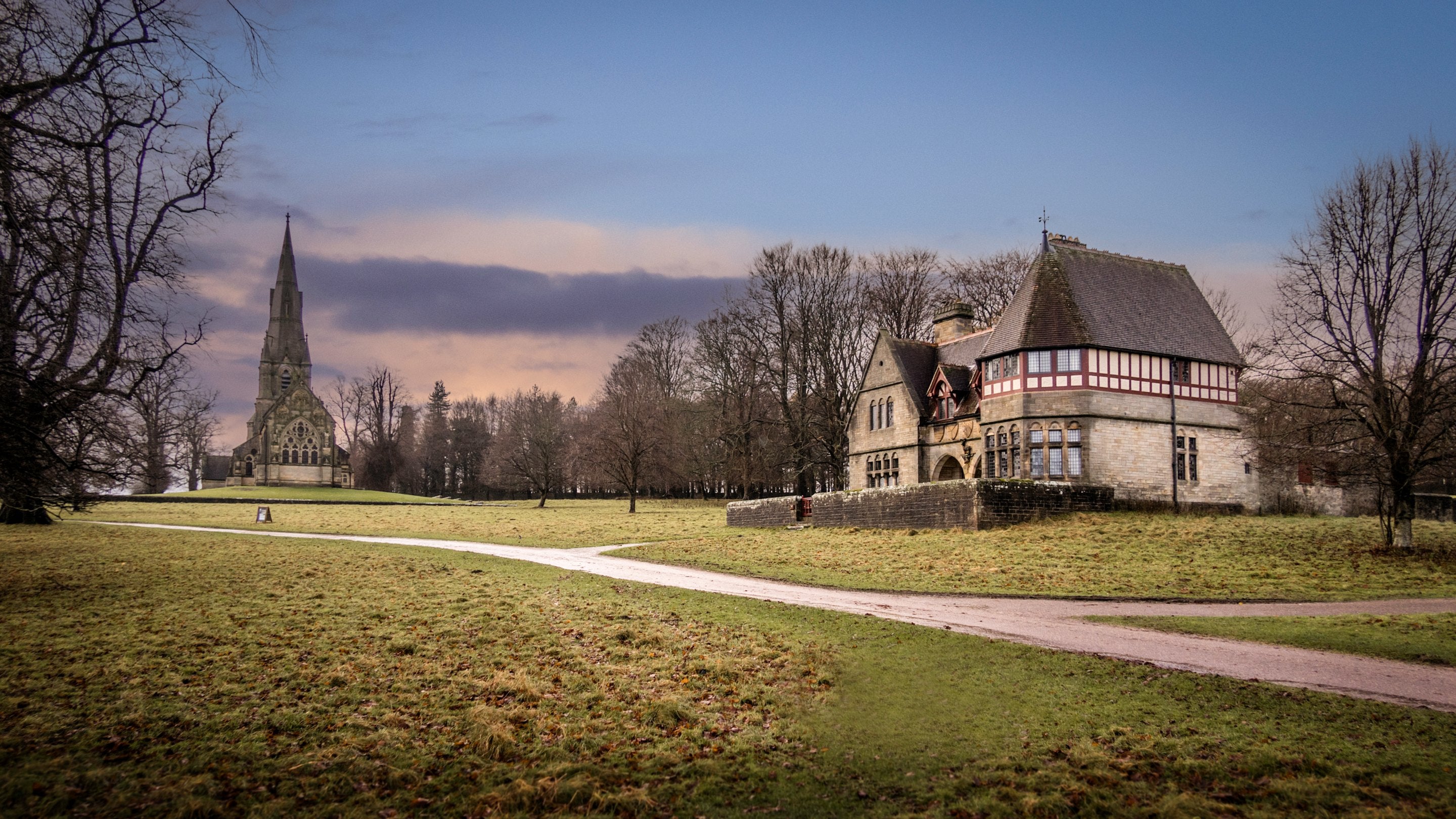 Chorister's House is next to St. Mary's Church, a richly decorated Victorian Gothic revival church in Studley Royal Deer Park, Yorkshire